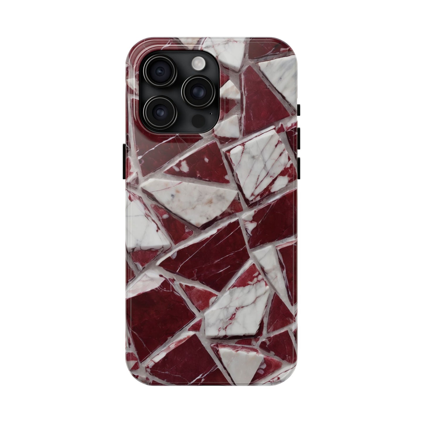 Elegant Red Pieces Marble Pattern Tough Phone Case - Stylish Protection for iPhone
