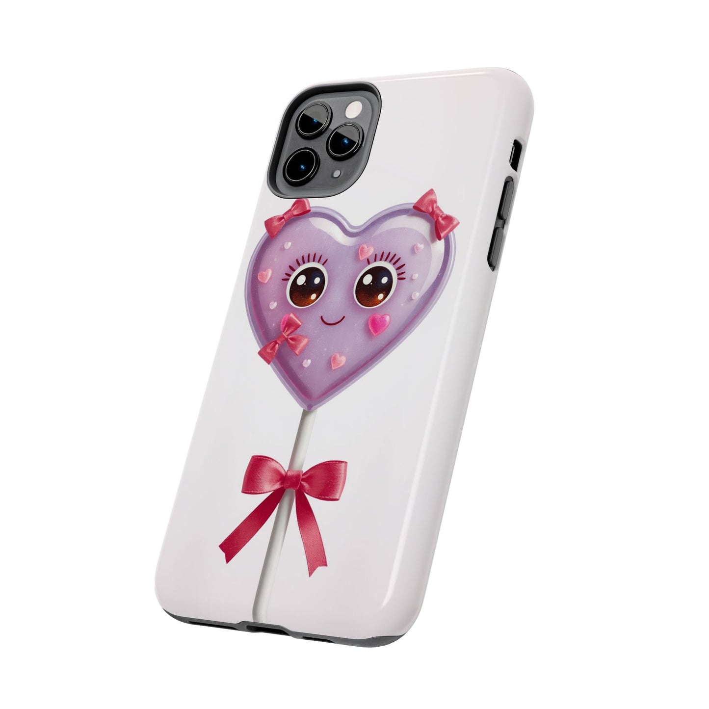 Cute Heart Lollipop Tough Phone Case - Adorable Protection for Candy Lovers