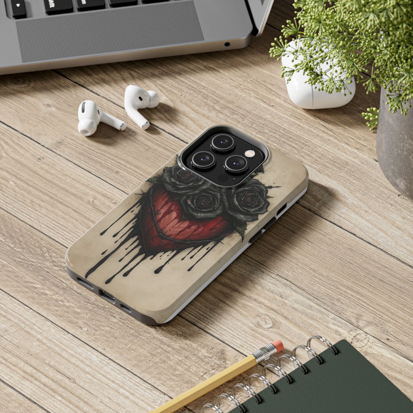 Gothic Heart Phone Case with Roses - Tough & Durable Design