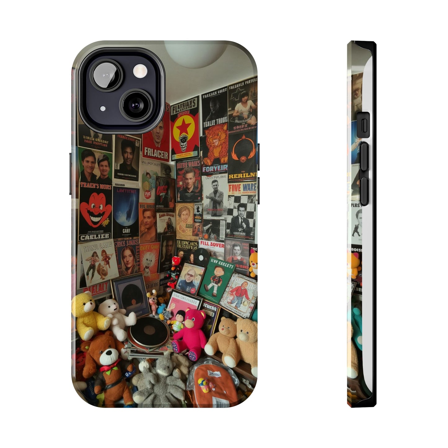 Retro Vibe Tough Phone Case - Vintage Movie Posters & Plush Toys Design