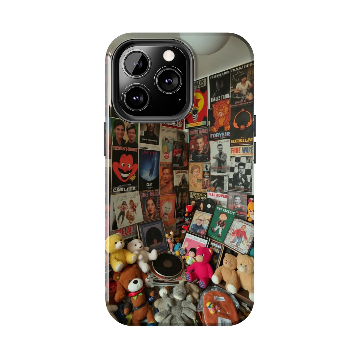 Retro Vibe Tough Phone Case - Vintage Movie Posters & Plush Toys Design