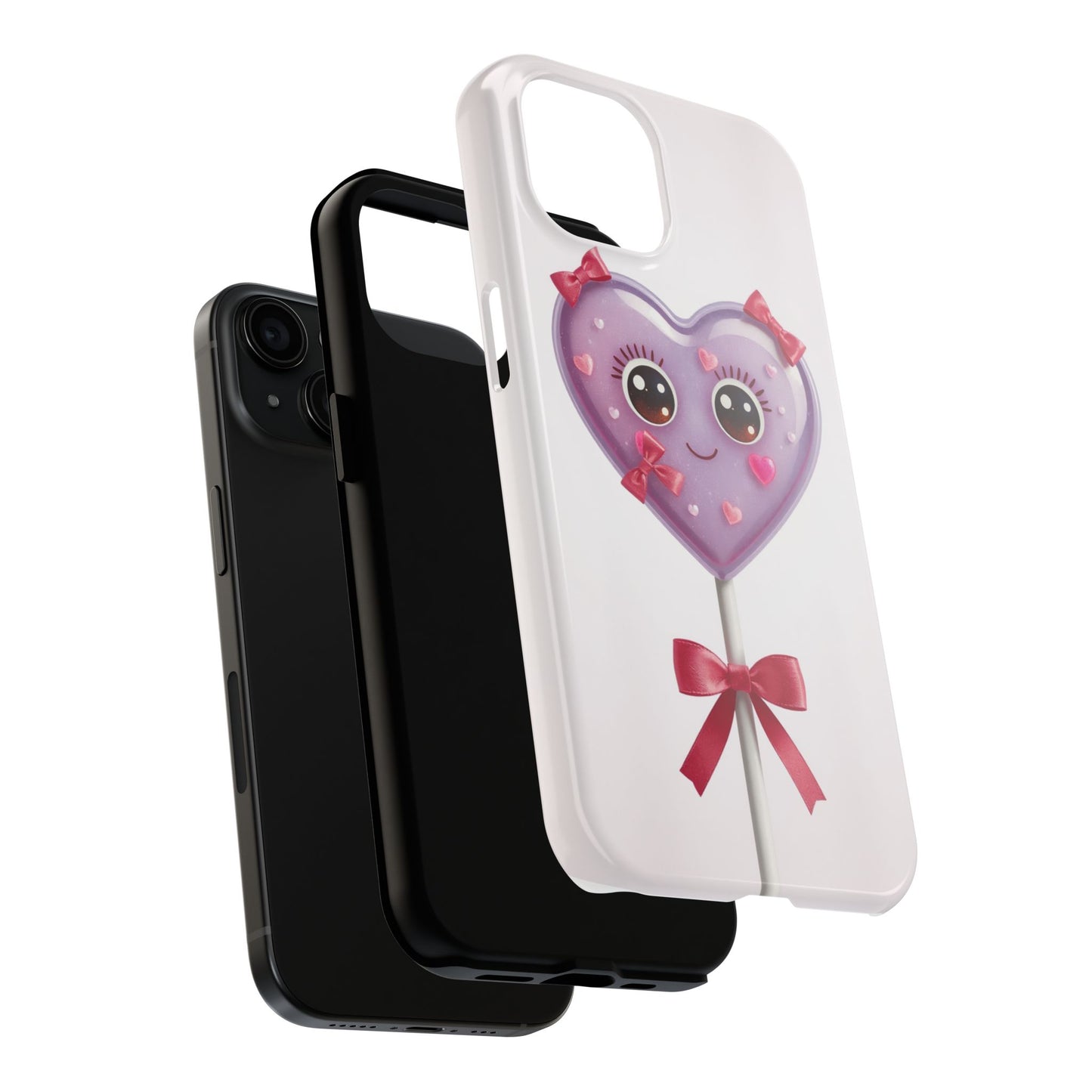Cute Heart Lollipop Tough Phone Case - Adorable Protection for Candy Lovers