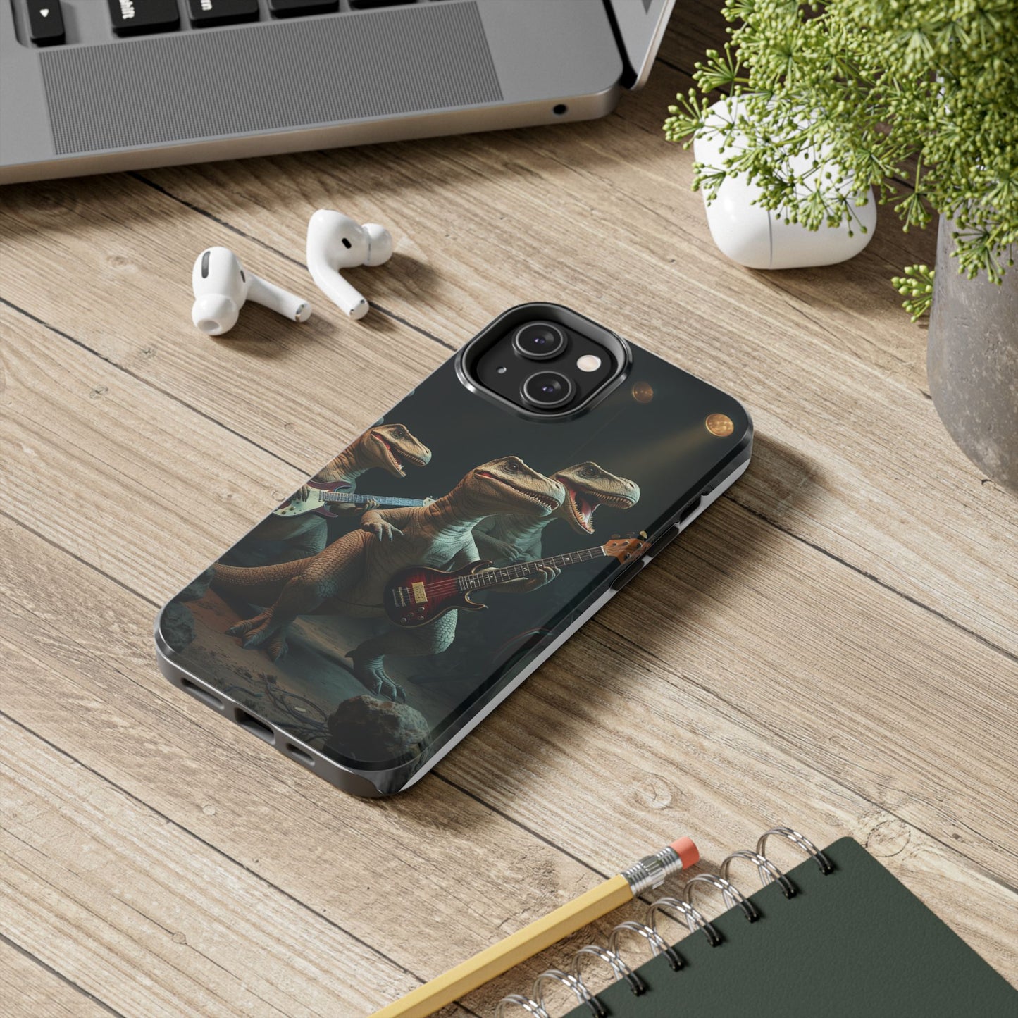 Rockin' Dinosaur Tough Phone Cases - Perfect for Music Lovers and Kids!