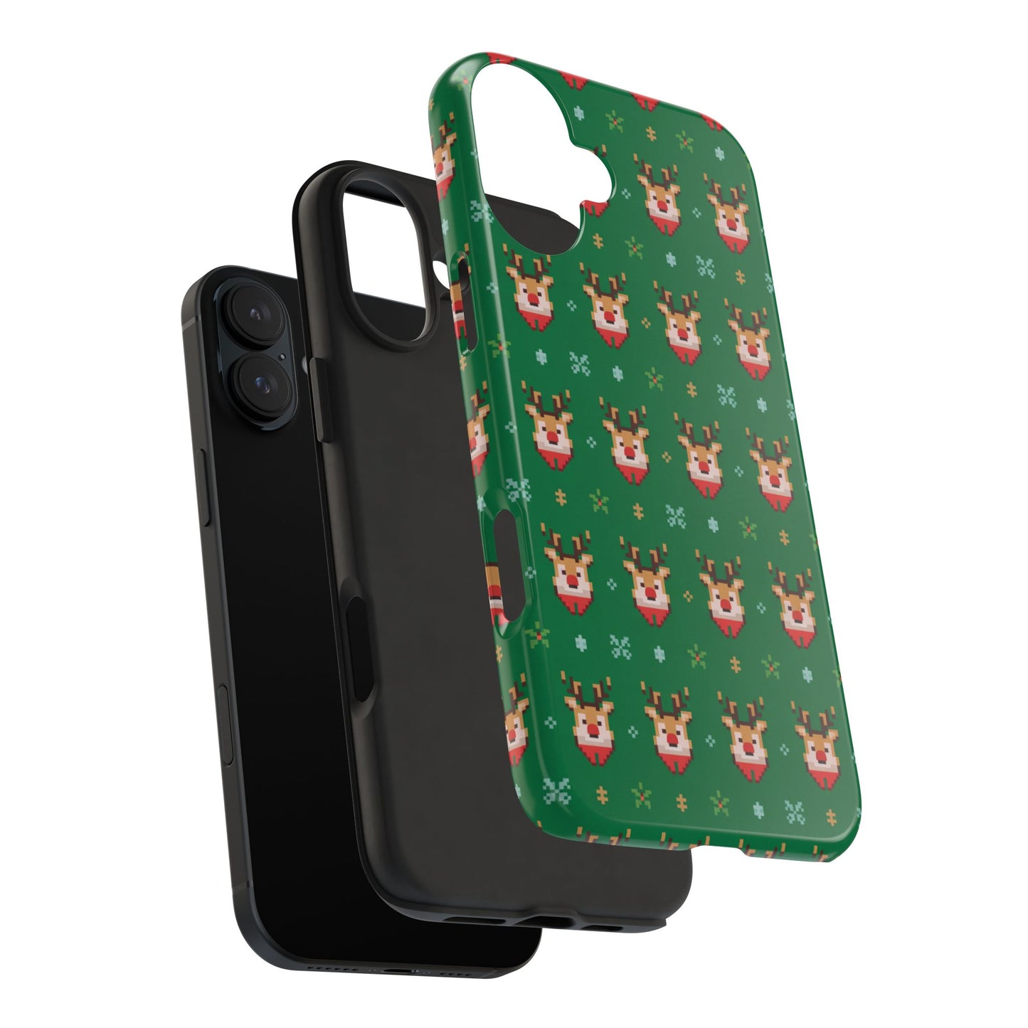 Pixel Art Christmas Rudolf Pattern Phone Case Green