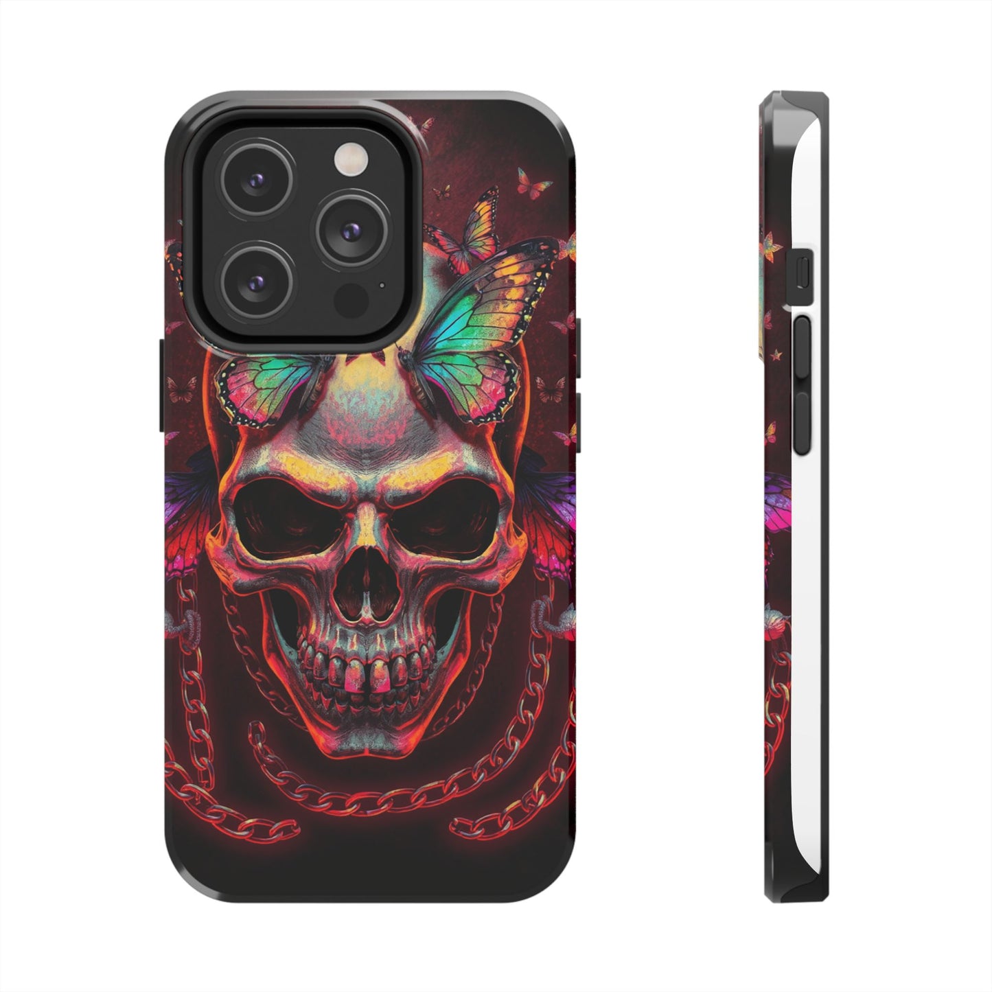 Gothic Skull Phone Case with Butterflies - Durable Tough Phone Case