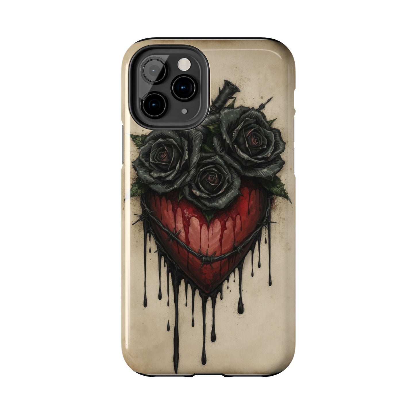 Gothic Heart Phone Case with Roses - Tough & Durable Design