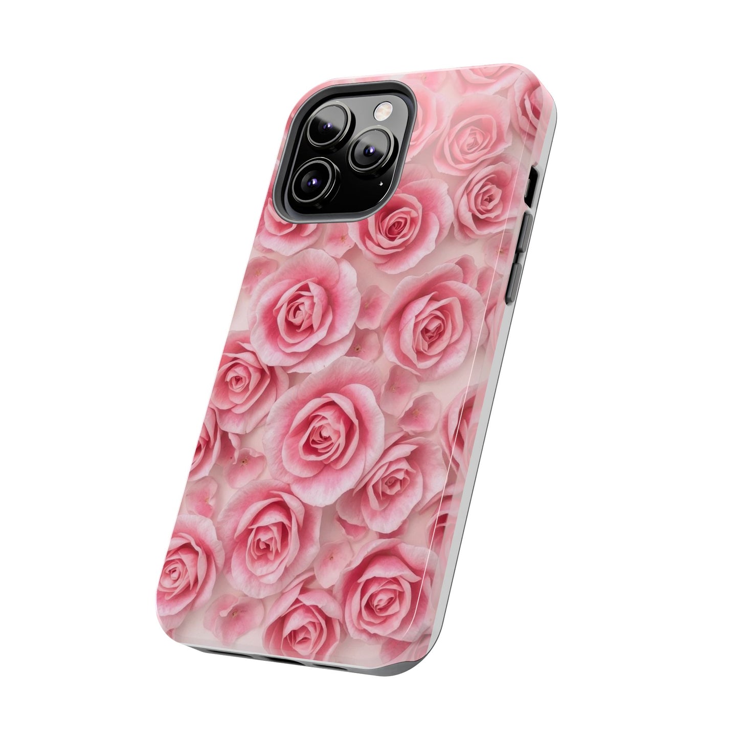 Floral Tough Phone Case - Pink Rose Design, Durable Protection for Flower Lovers