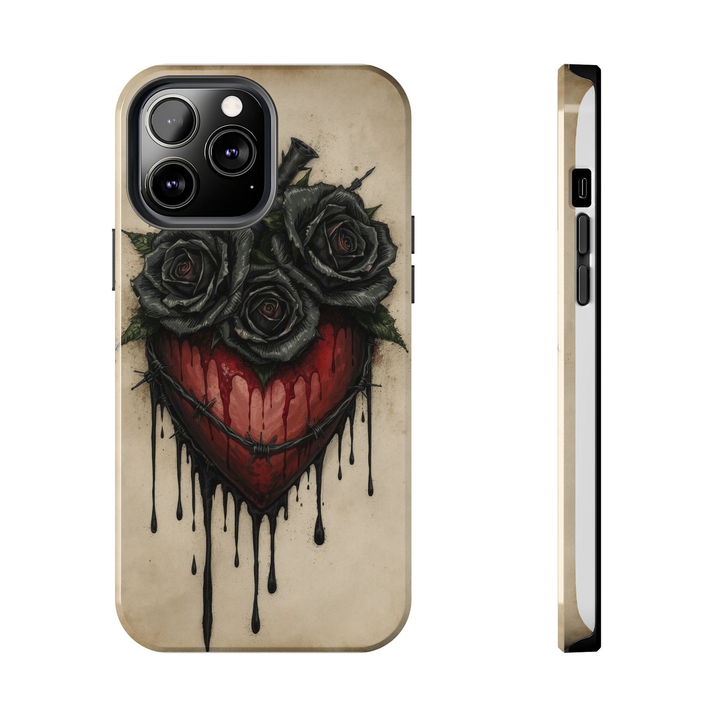 Gothic Heart Phone Case with Roses - Tough & Durable Design