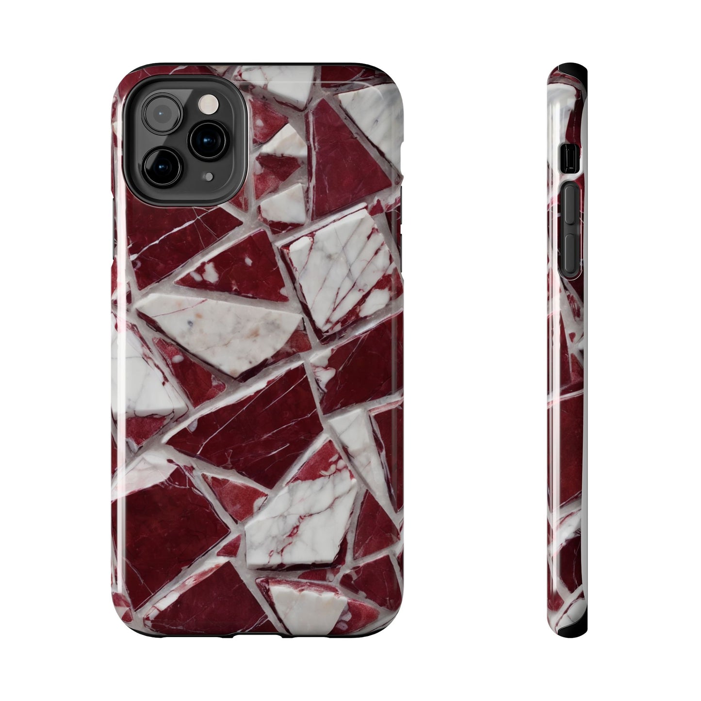 Elegant Red Pieces Marble Pattern Tough Phone Case - Stylish Protection for iPhone