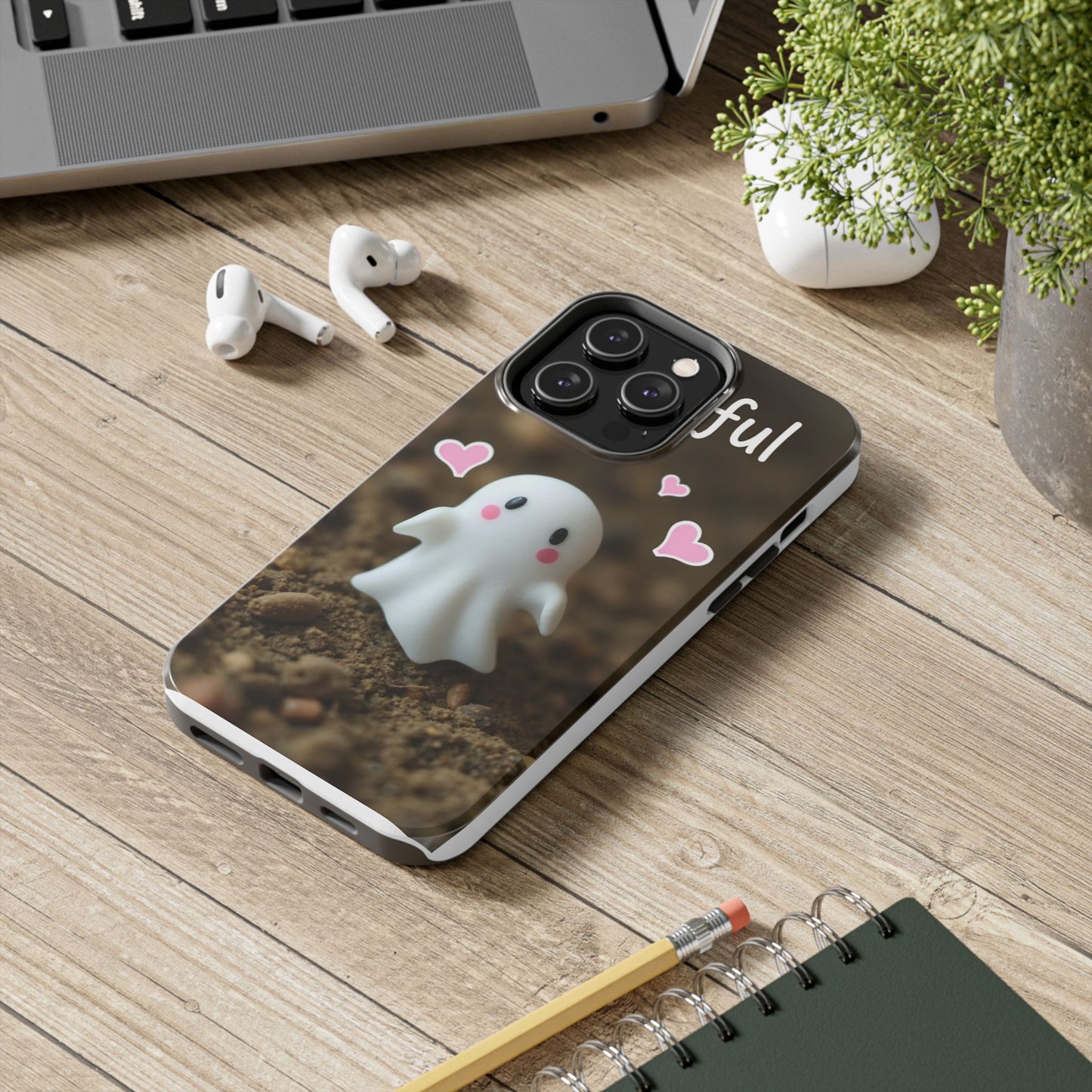 Cute Ghost Tough Phone Case - Beautiful Design with Heart Accents