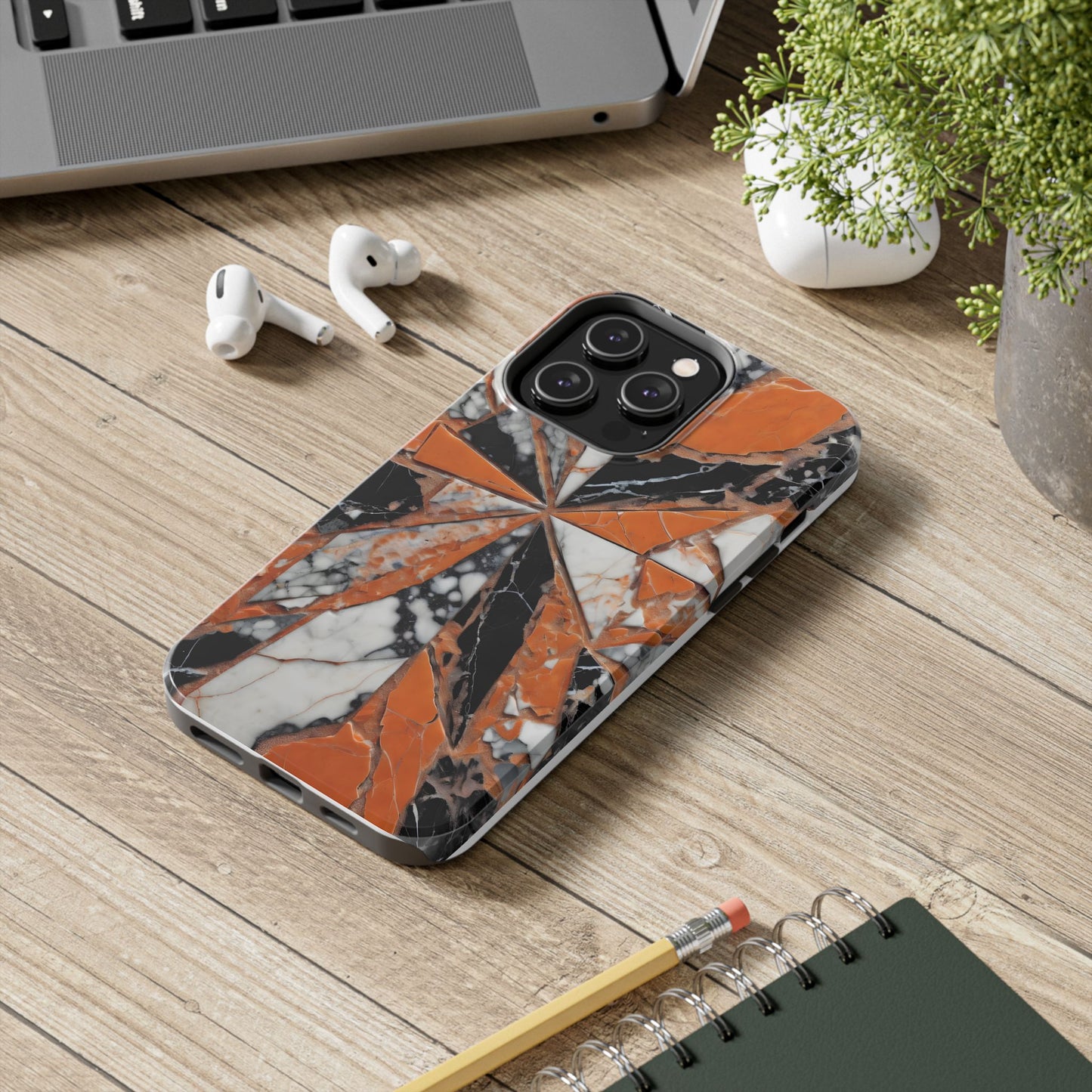Shattered Pieces Marble Black and Orange Tough Phone Case - for iPhone