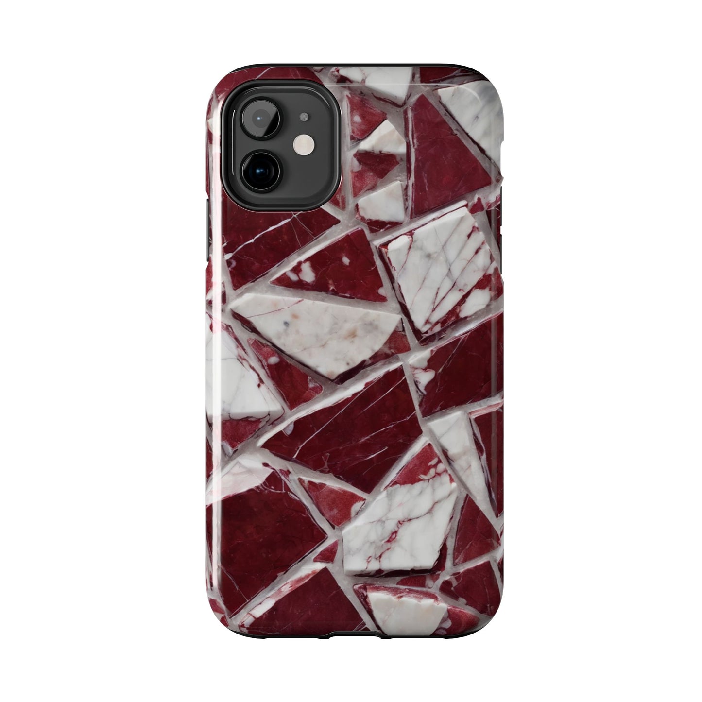 Elegant Red Pieces Marble Pattern Tough Phone Case - Stylish Protection for iPhone
