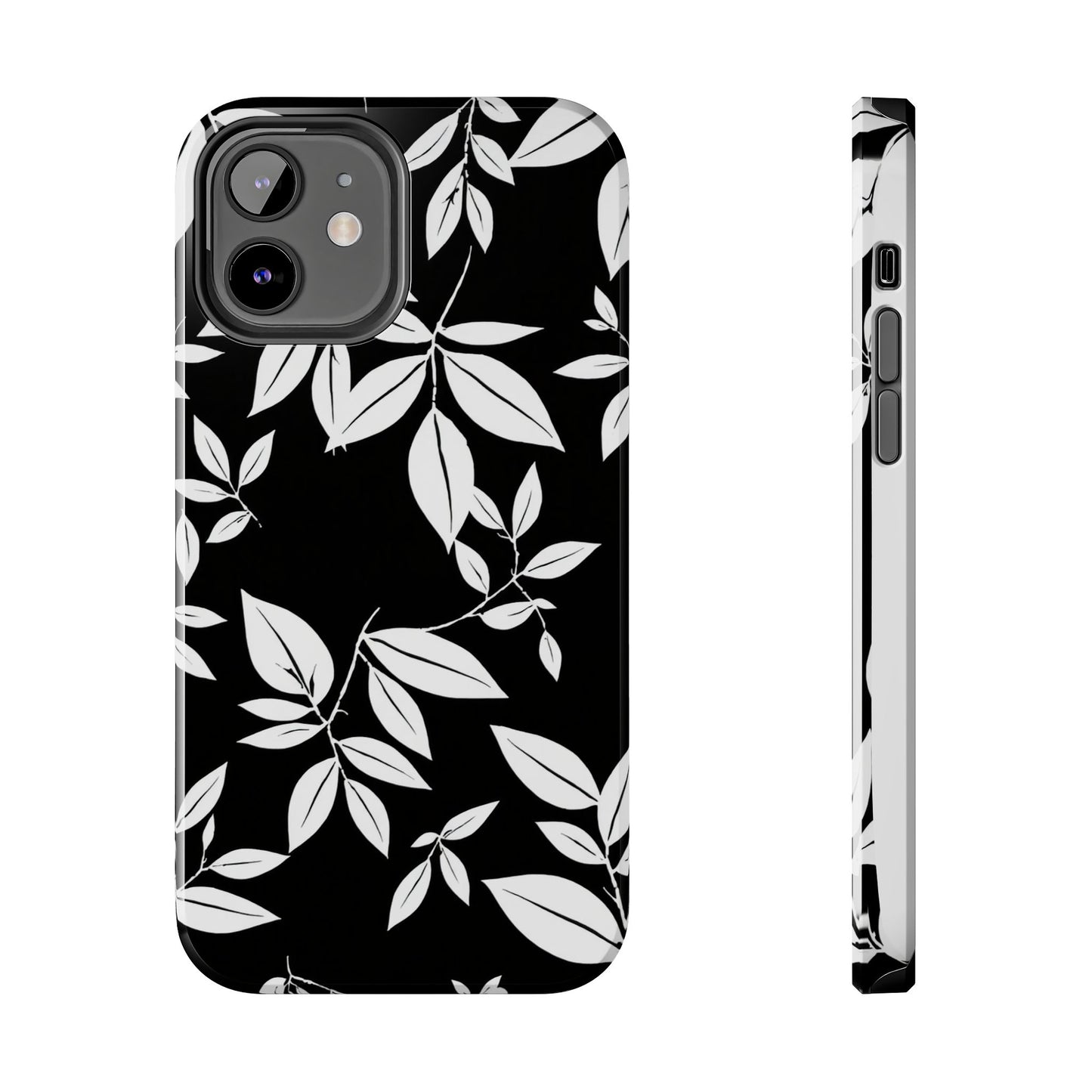 Chic Floral Tough Phone Case - Elegant Black & White Design for Stylish Protection
