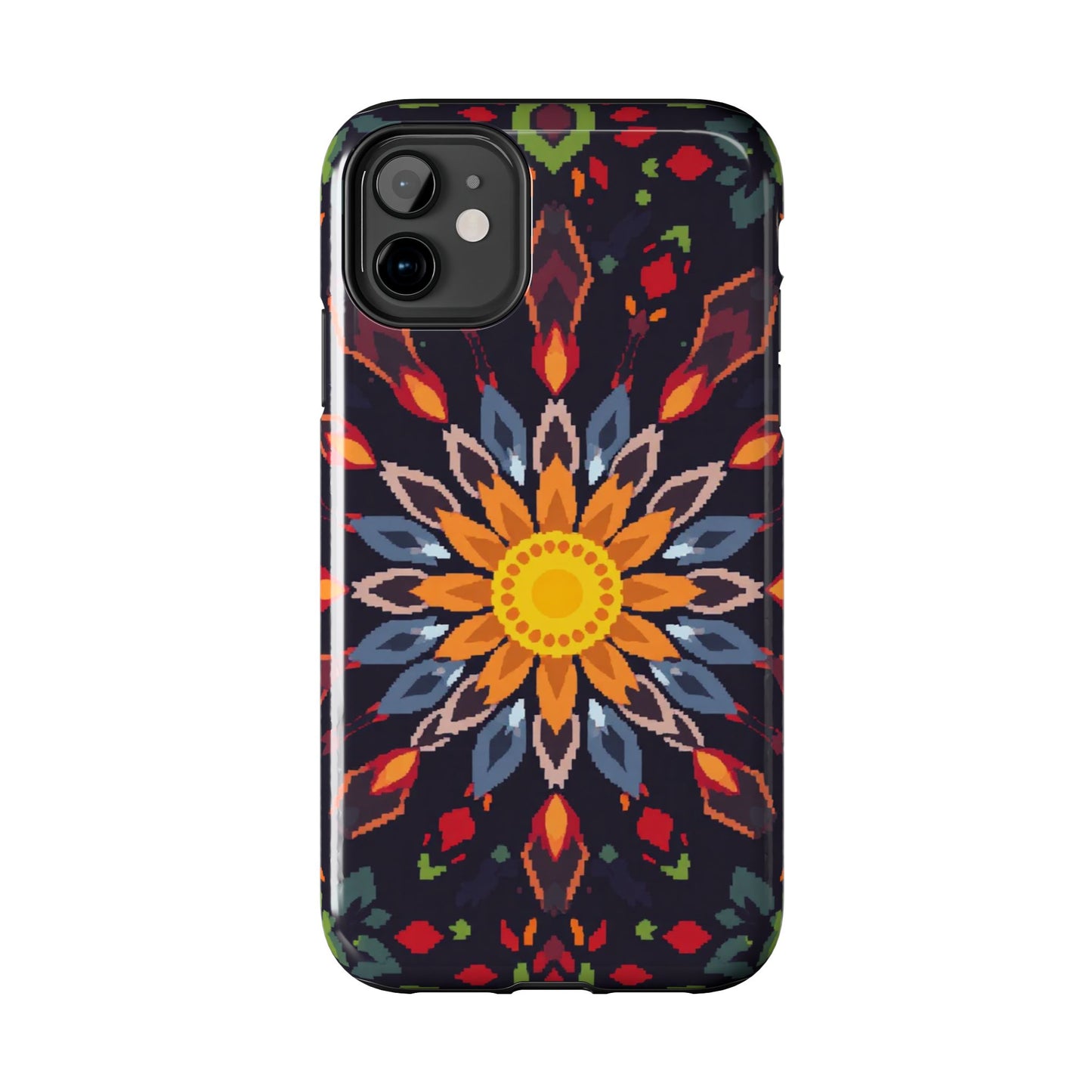 Pixel Art Floral Tough Phone Case - Pixelated Mandala Design for iPhone