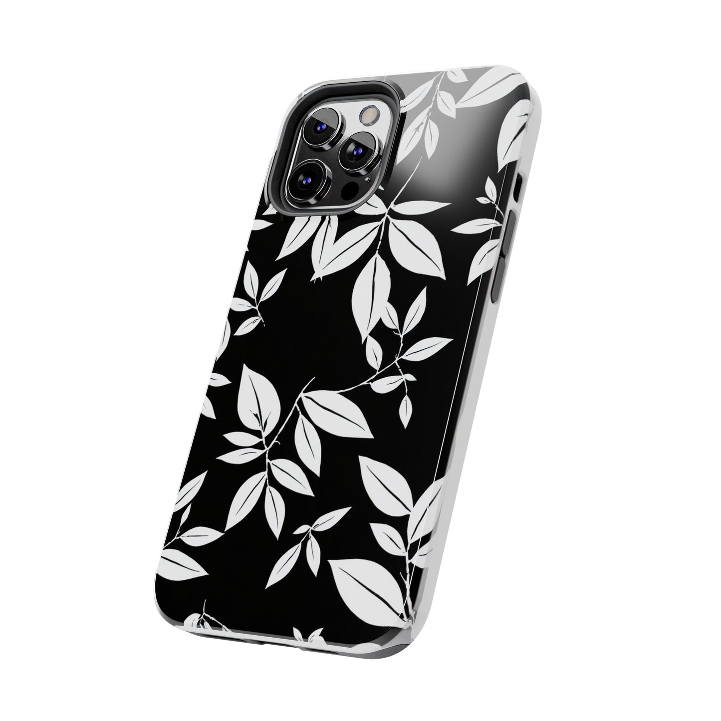 Chic Floral Tough Phone Case - Elegant Black & White Design for Stylish Protection