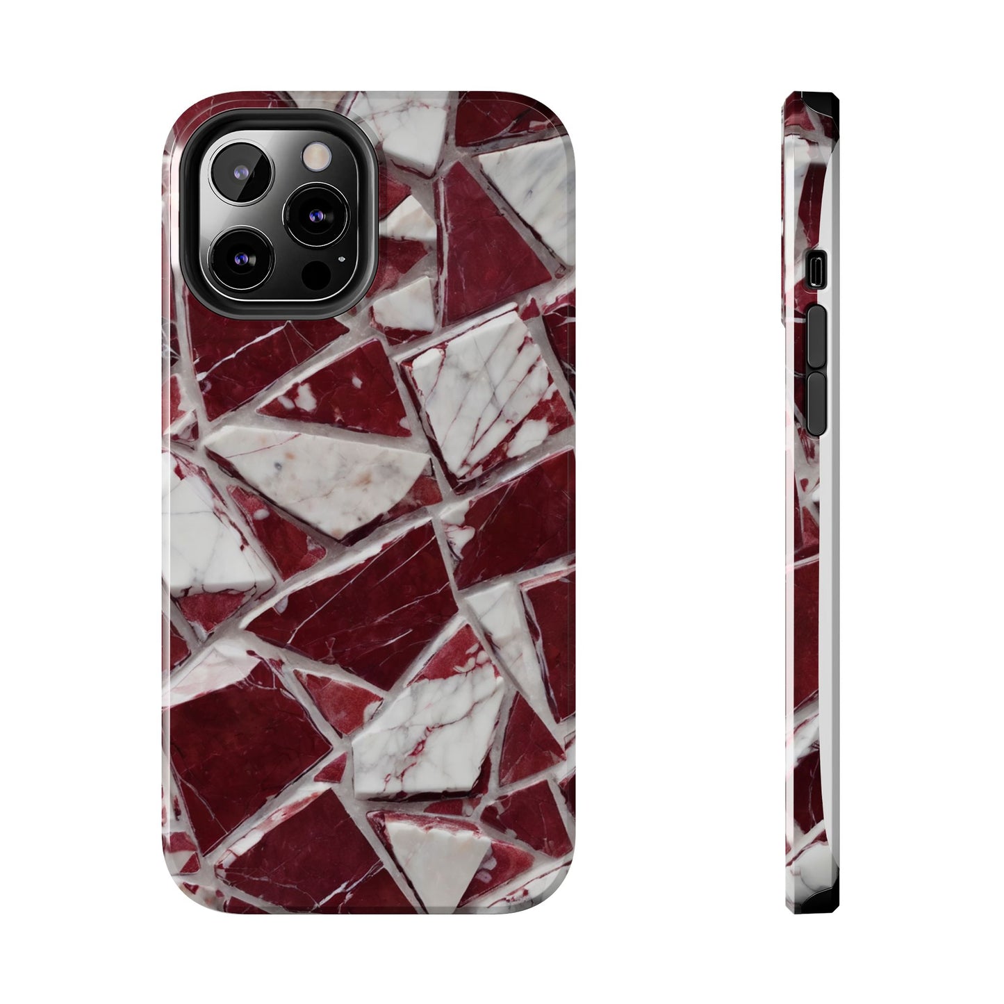 Elegant Red Pieces Marble Pattern Tough Phone Case - Stylish Protection for iPhone