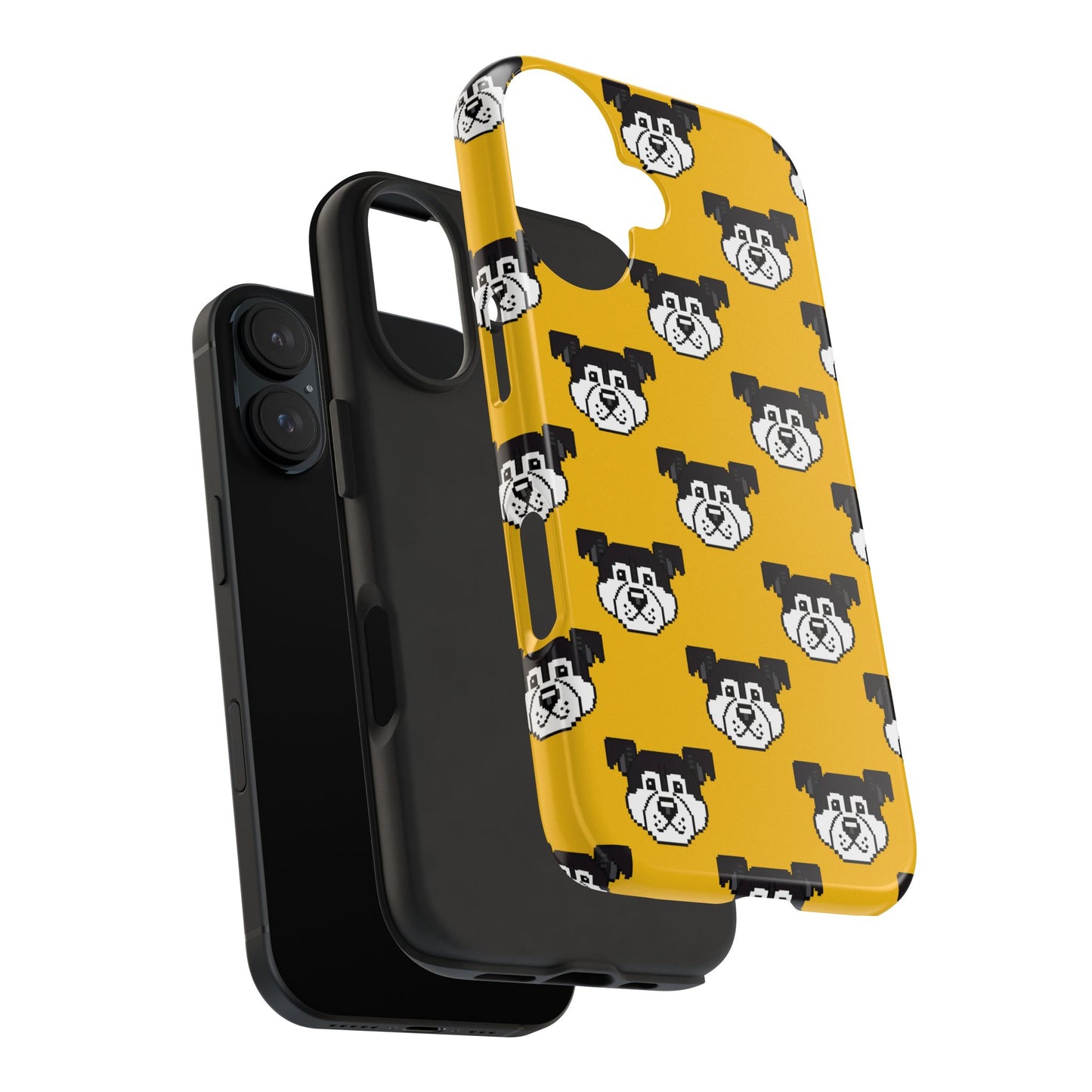 Playful Dog Pattern Tough Phone Case for Pet Lovers - Pixel Art Dog Yellow Background - for iPhone