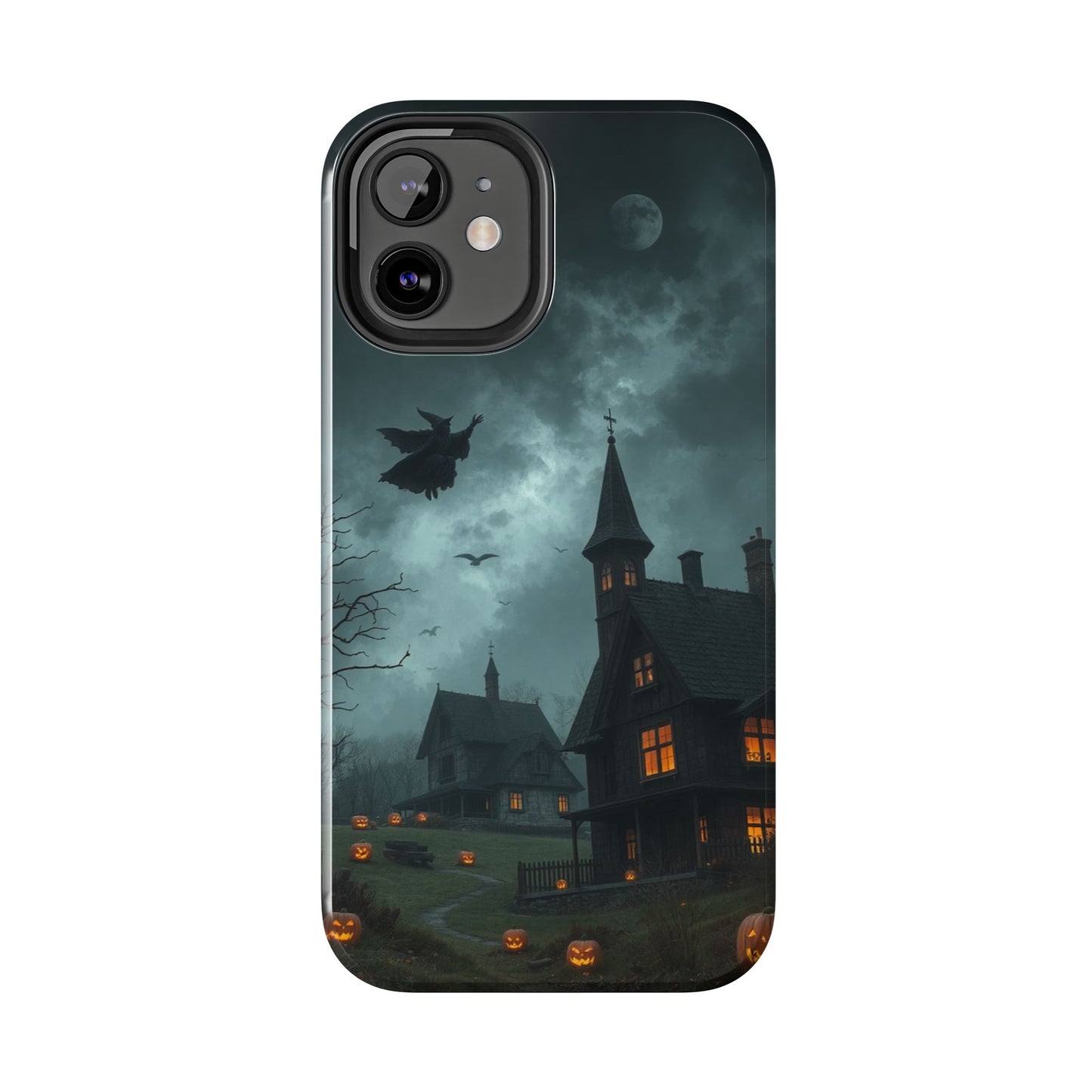 Halloween-Themed Tough Phone Case with Spooky House Design