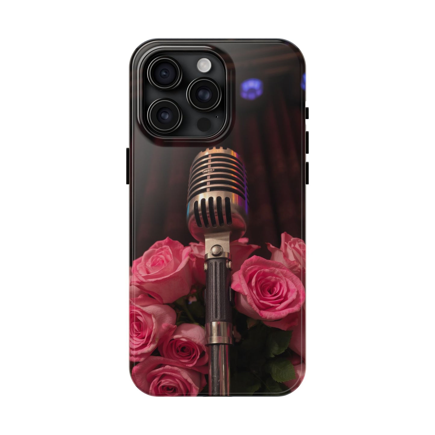Stylish Tough Phone Case with Vintage Microphone and Roses