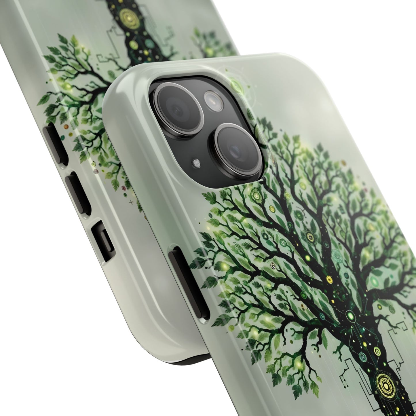 Nature-Inspired Tough Phone Case with Tech Tree Design - for iPhone