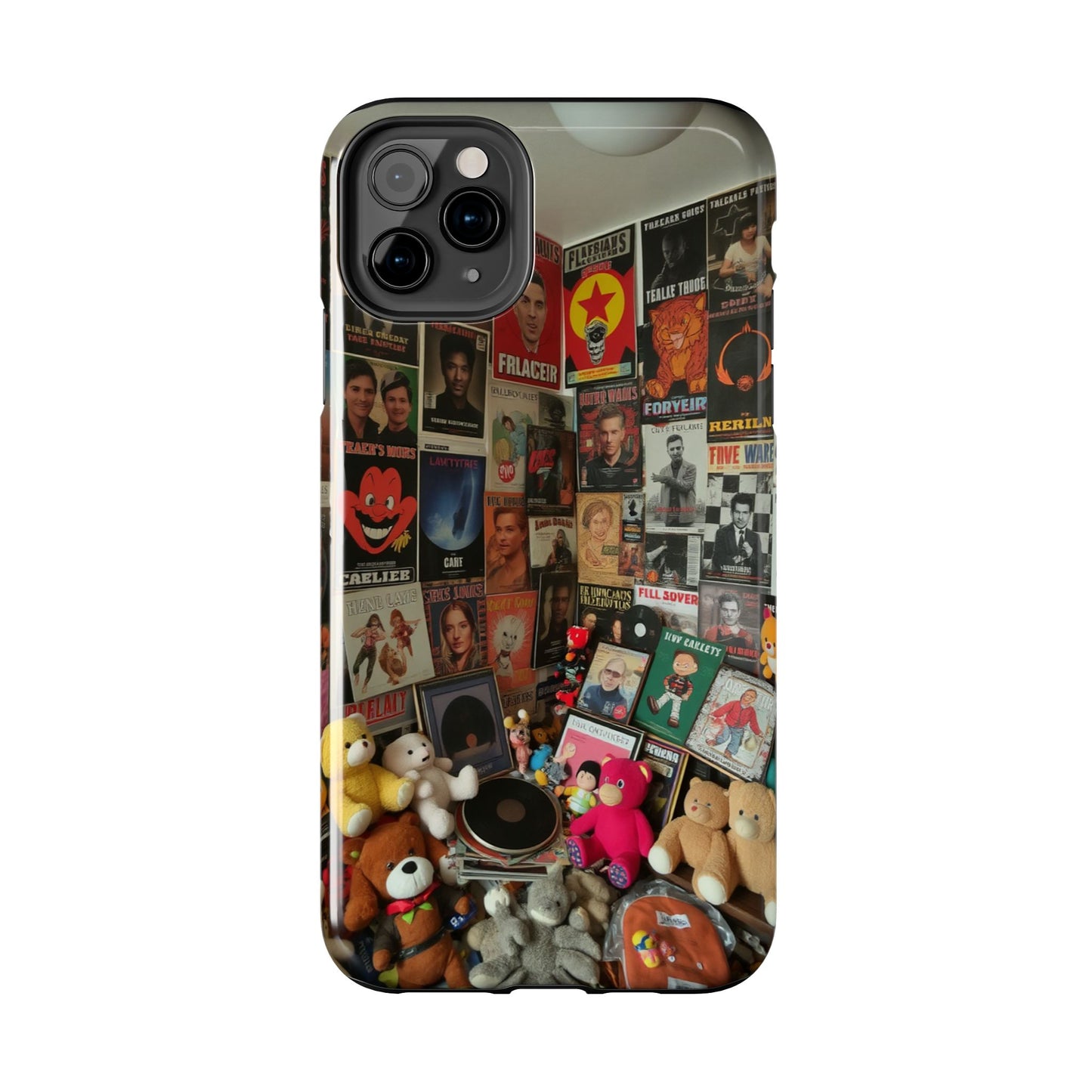 Retro Vibe Tough Phone Case - Vintage Movie Posters & Plush Toys Design