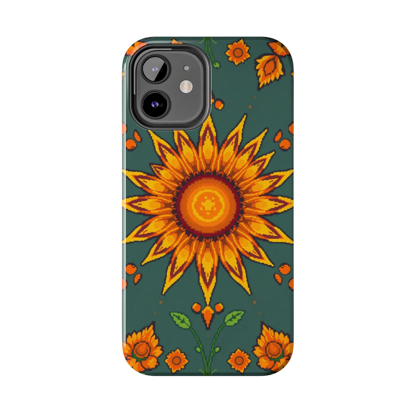 Pixelated Vibrant Floral Tough Phone Case | Sunflower Design for Nature Lovers - for iPhone