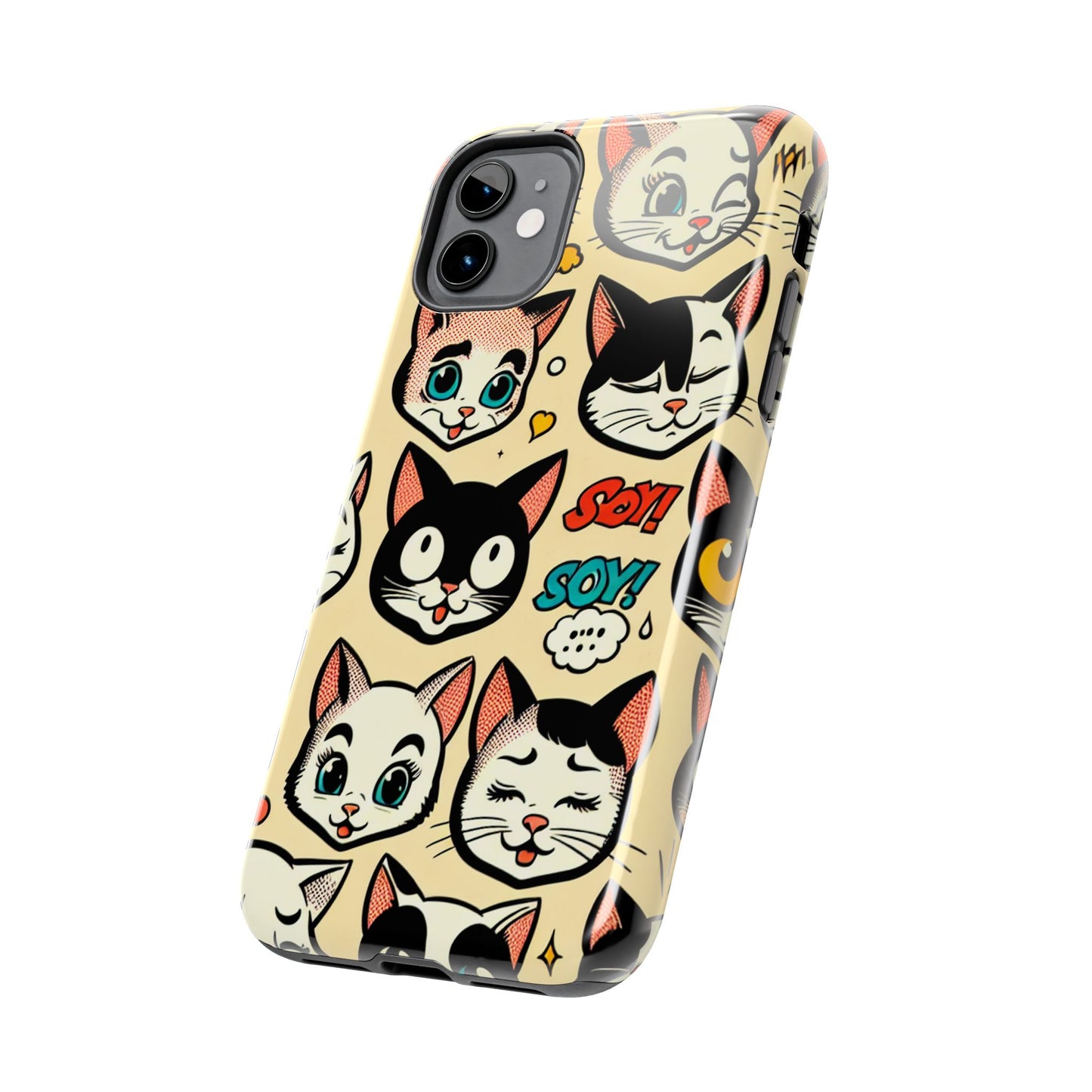 Playful Cat-Themed Tough Phone Case - Pet Pattern - for iPhone