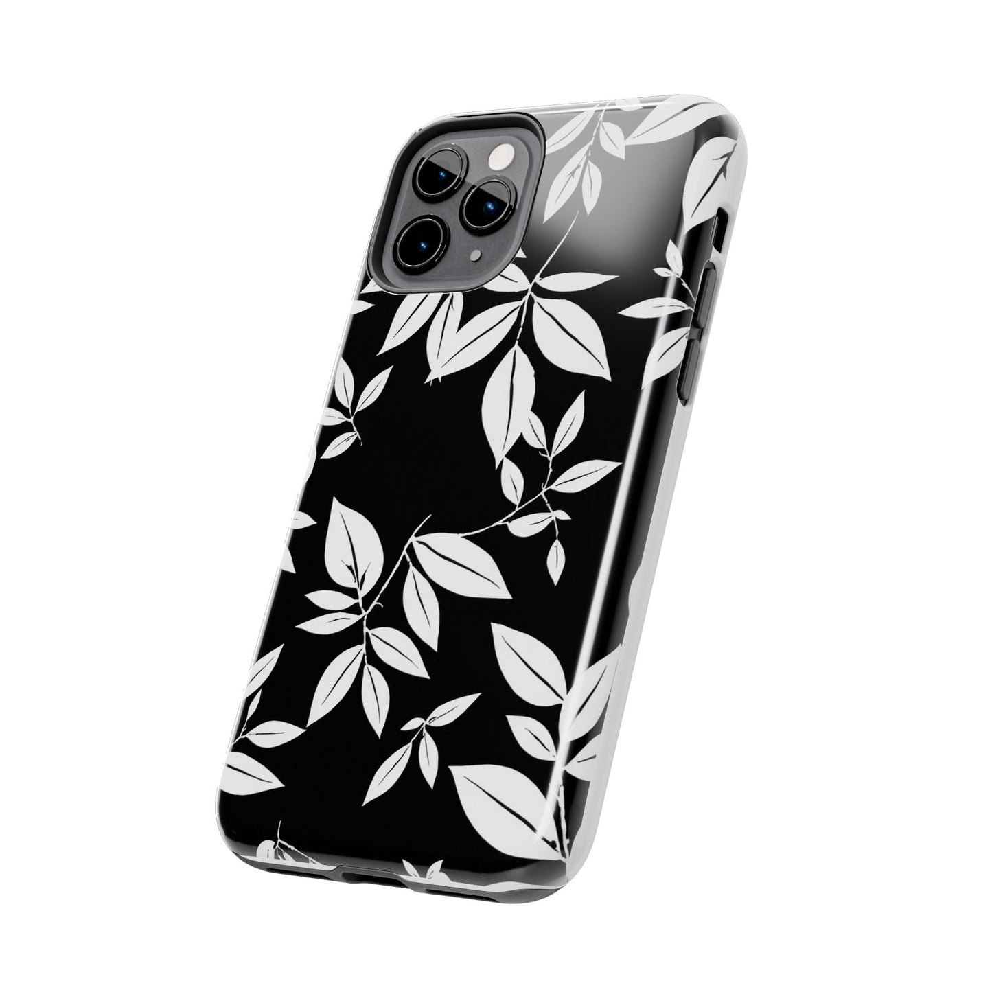 Chic Floral Tough Phone Case - Elegant Black & White Design for Stylish Protection
