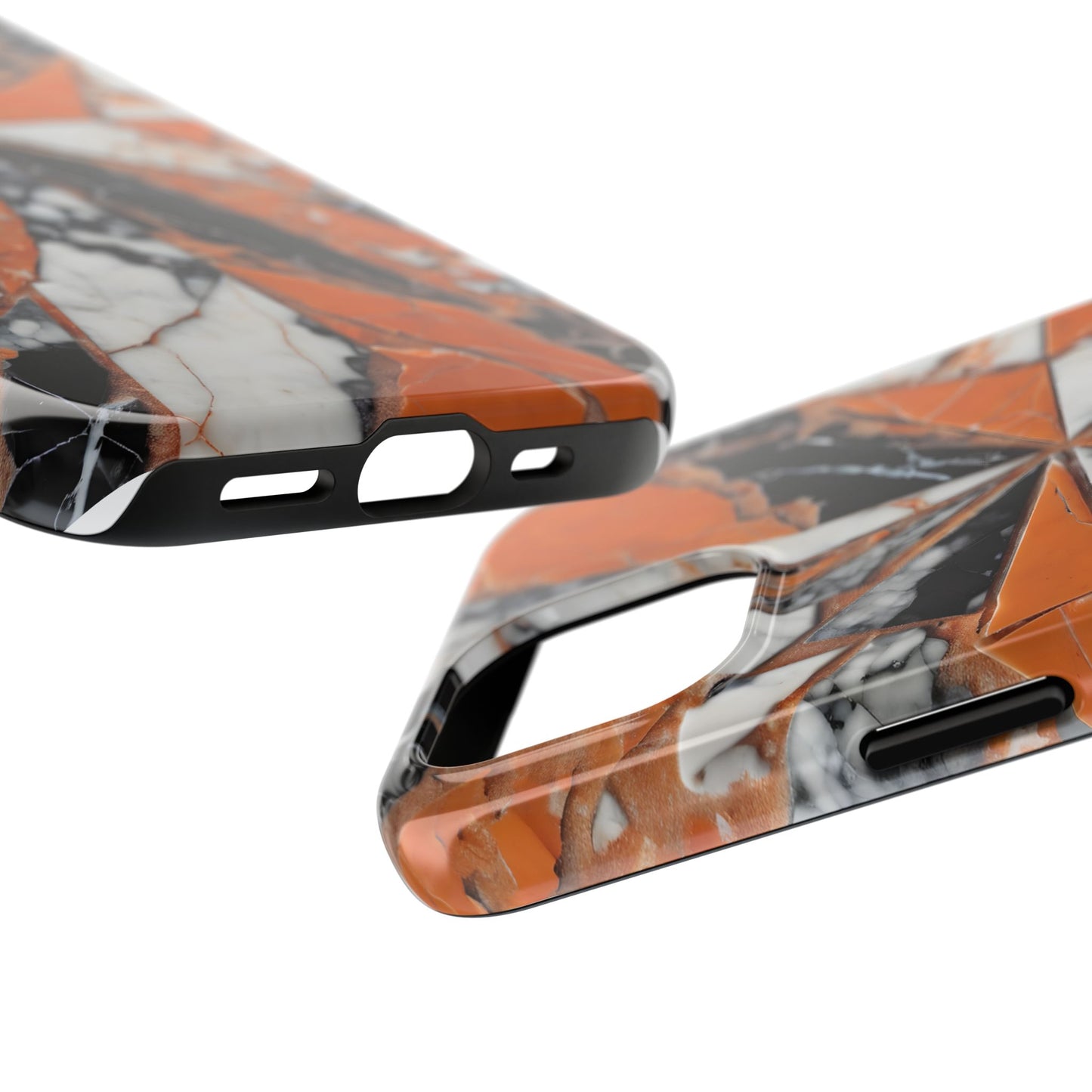 Shattered Pieces Marble Black and Orange Tough Phone Case - for iPhone