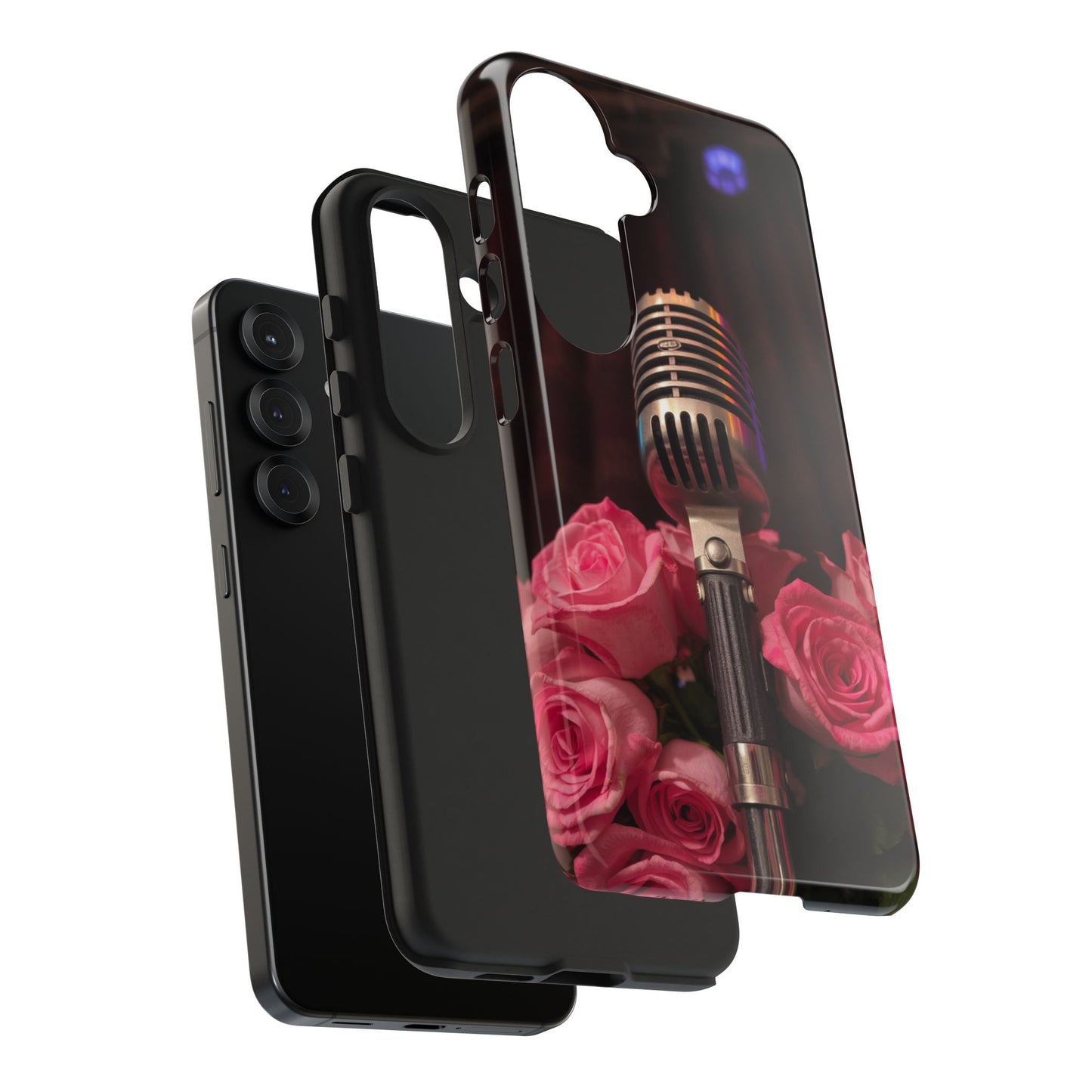 Stylish Tough Phone Case with Vintage Microphone and Roses