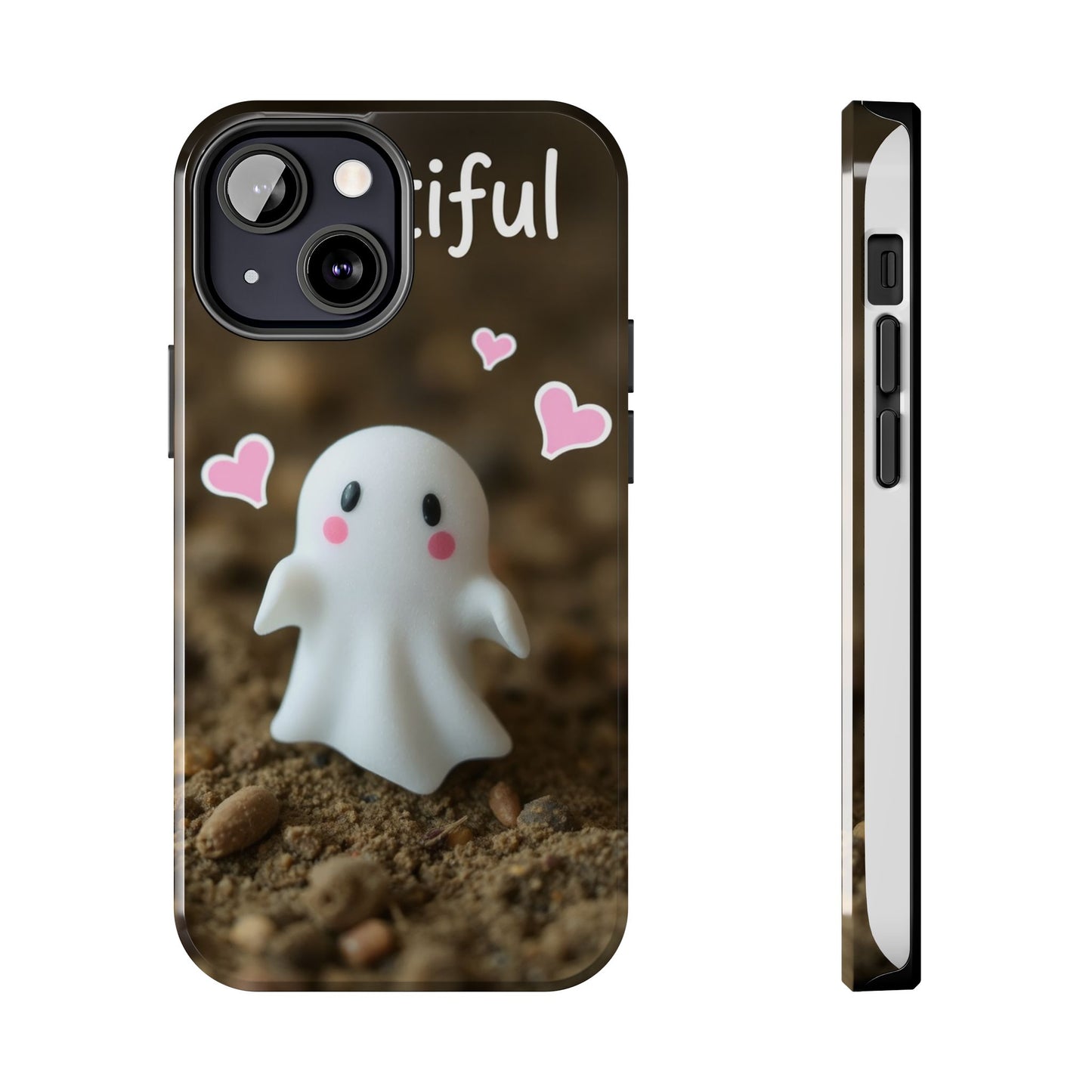 Cute Ghost Tough Phone Case - Beautiful Design with Heart Accents
