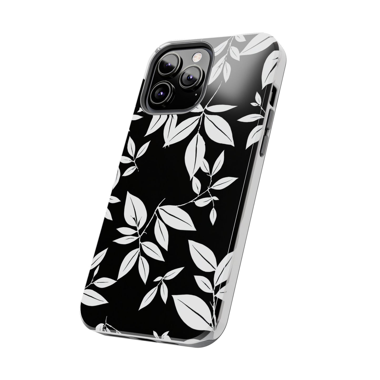 Chic Floral Tough Phone Case - Elegant Black & White Design for Stylish Protection