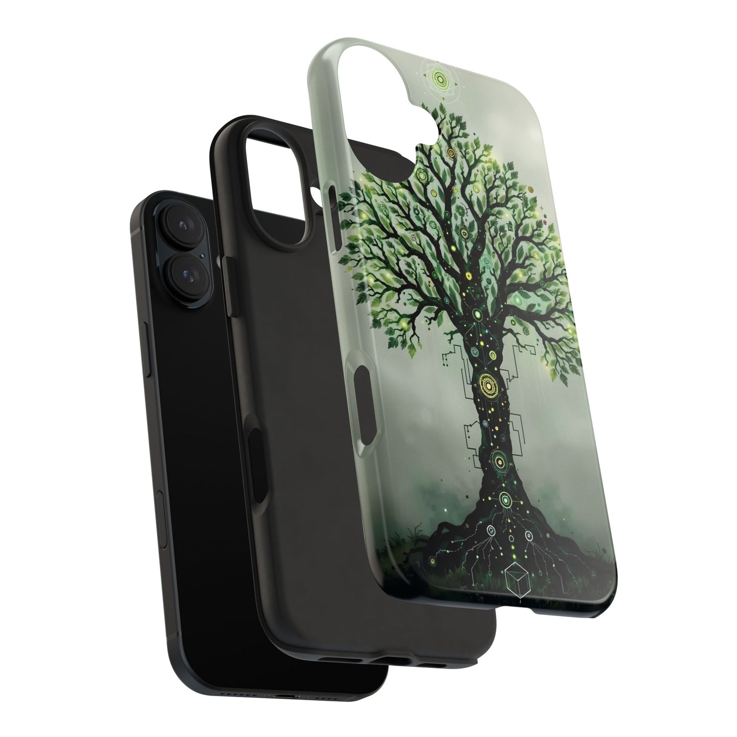 Nature-Inspired Tough Phone Case with Tech Tree Design - for iPhone