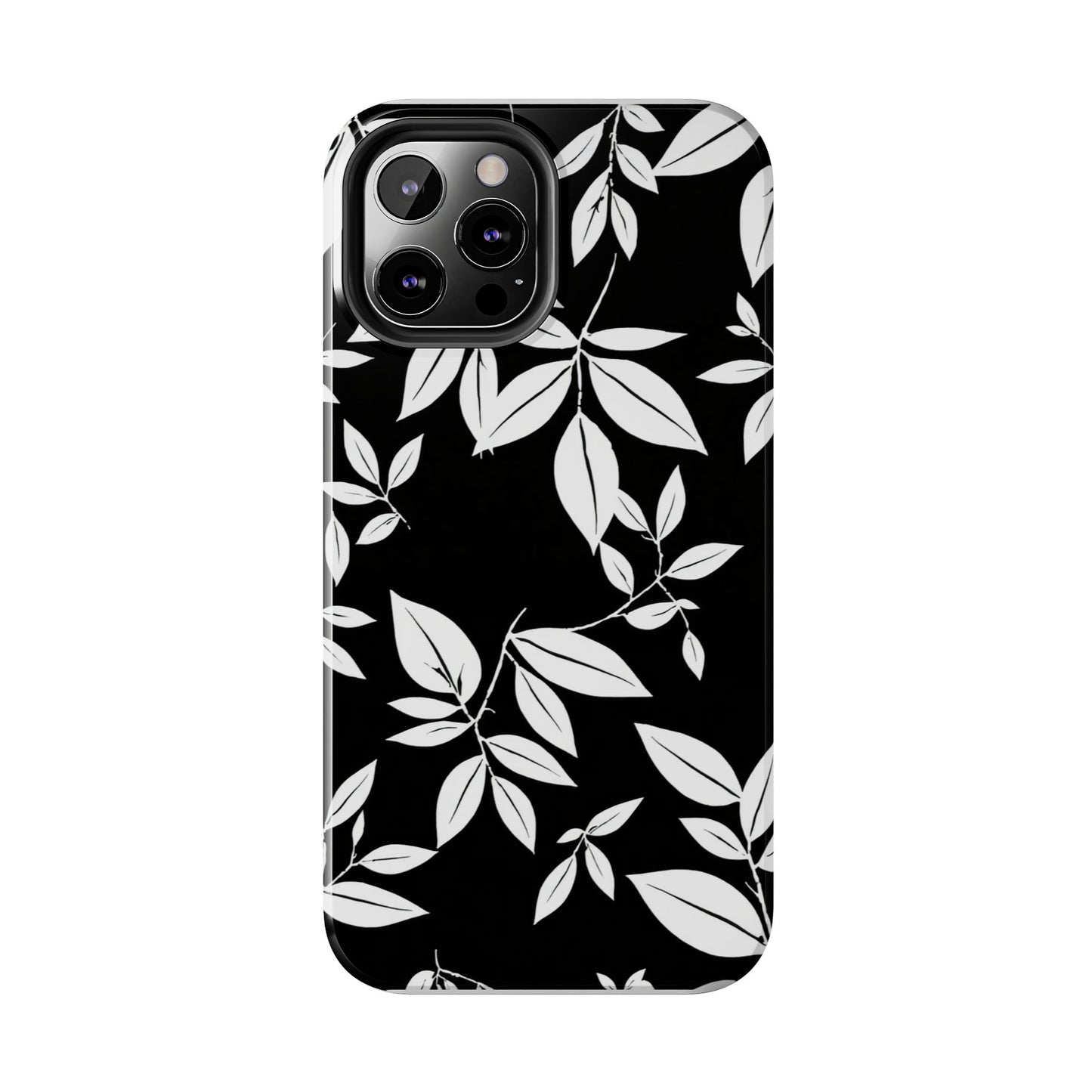 Chic Floral Tough Phone Case - Elegant Black & White Design for Stylish Protection
