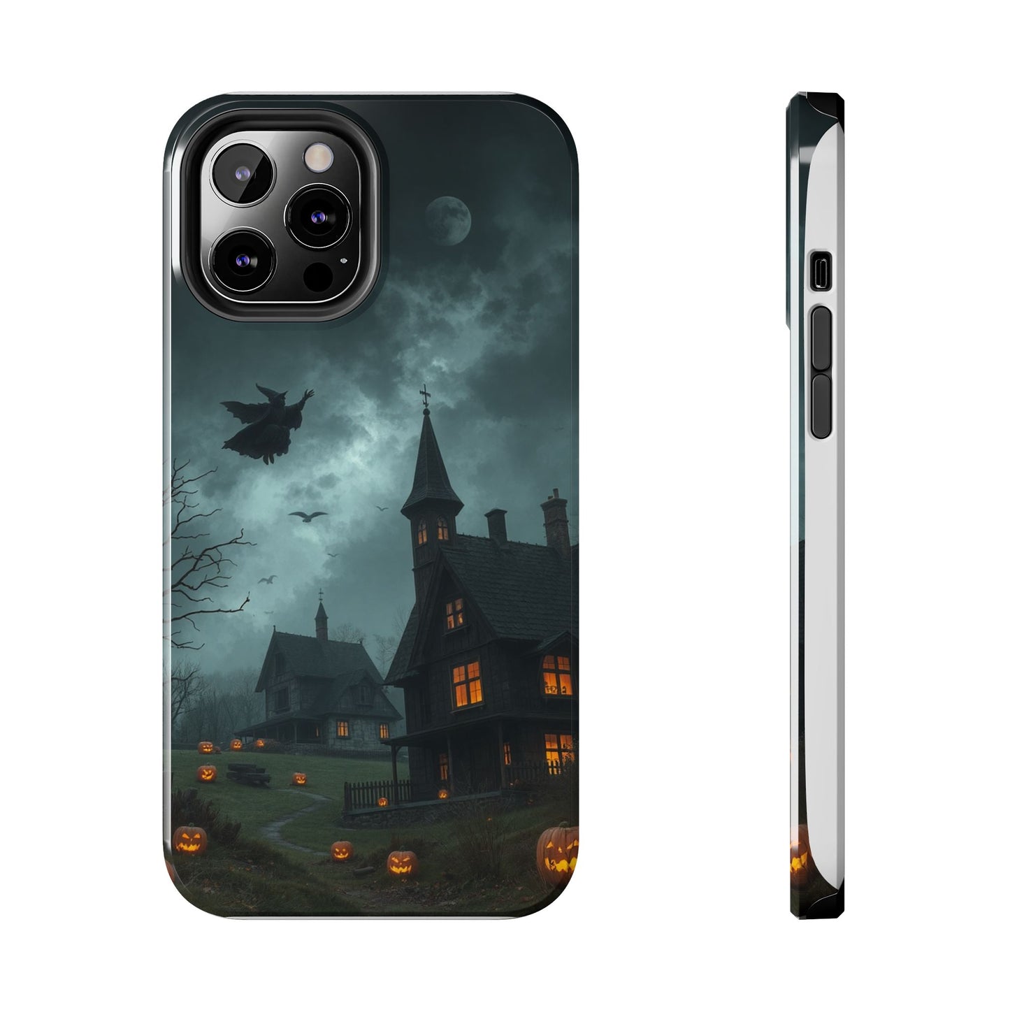 Halloween-Themed Tough Phone Case with Spooky House Design