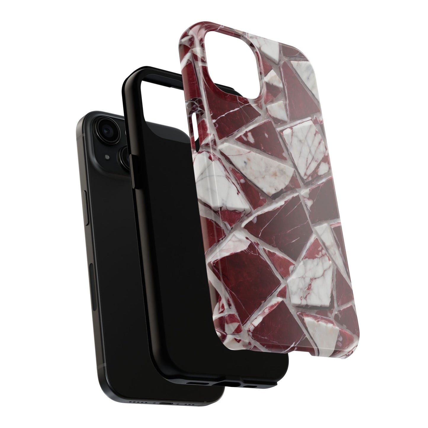 Elegant Red Pieces Marble Pattern Tough Phone Case - Stylish Protection for iPhone