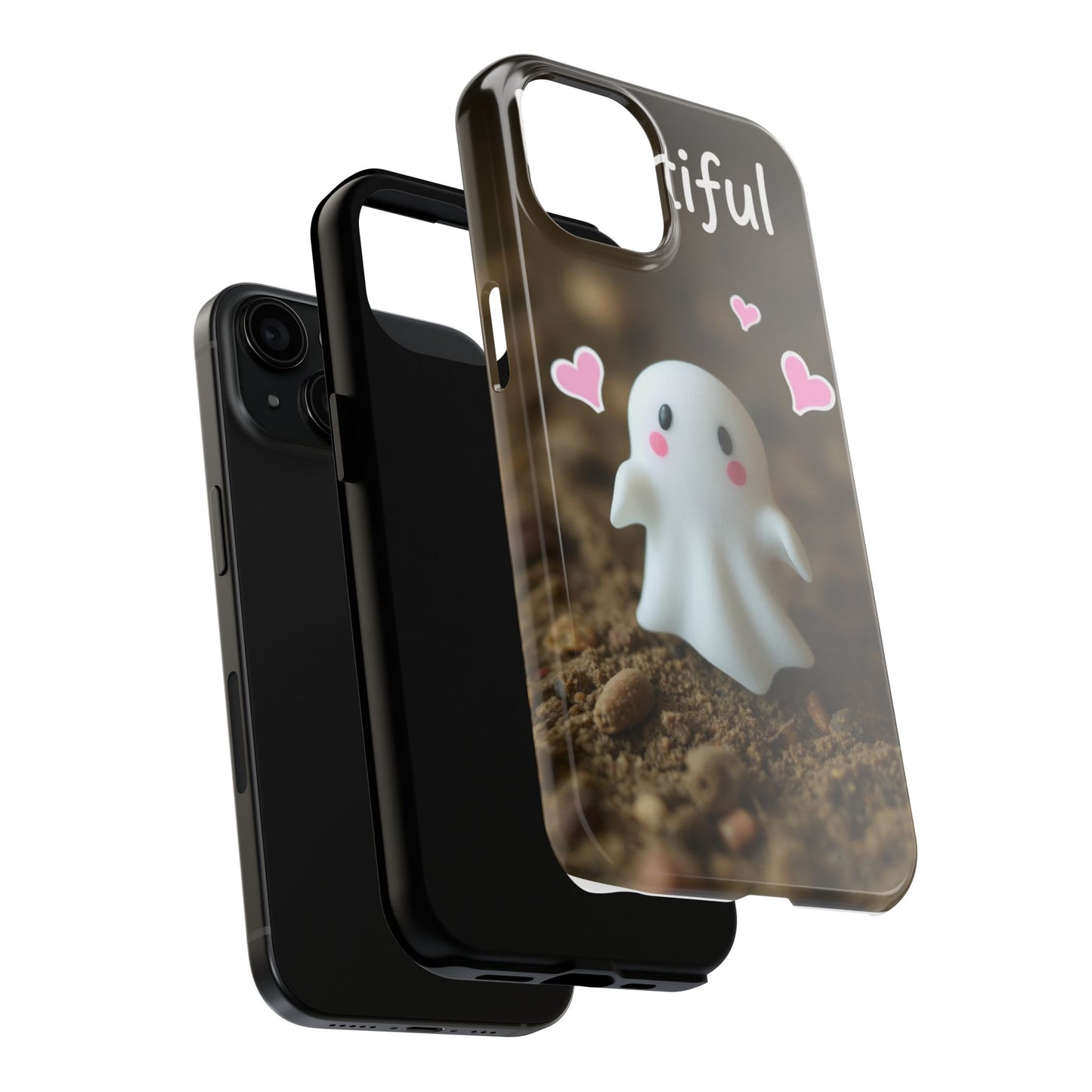 Cute Ghost Tough Phone Case - Beautiful Design with Heart Accents