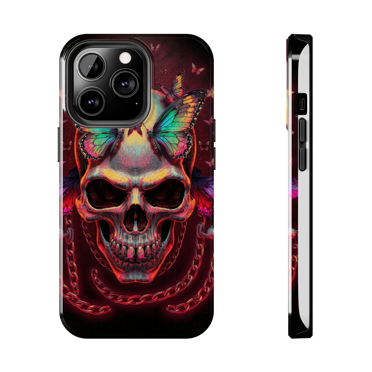 Gothic Skull Phone Case with Butterflies - Durable Tough Phone Case