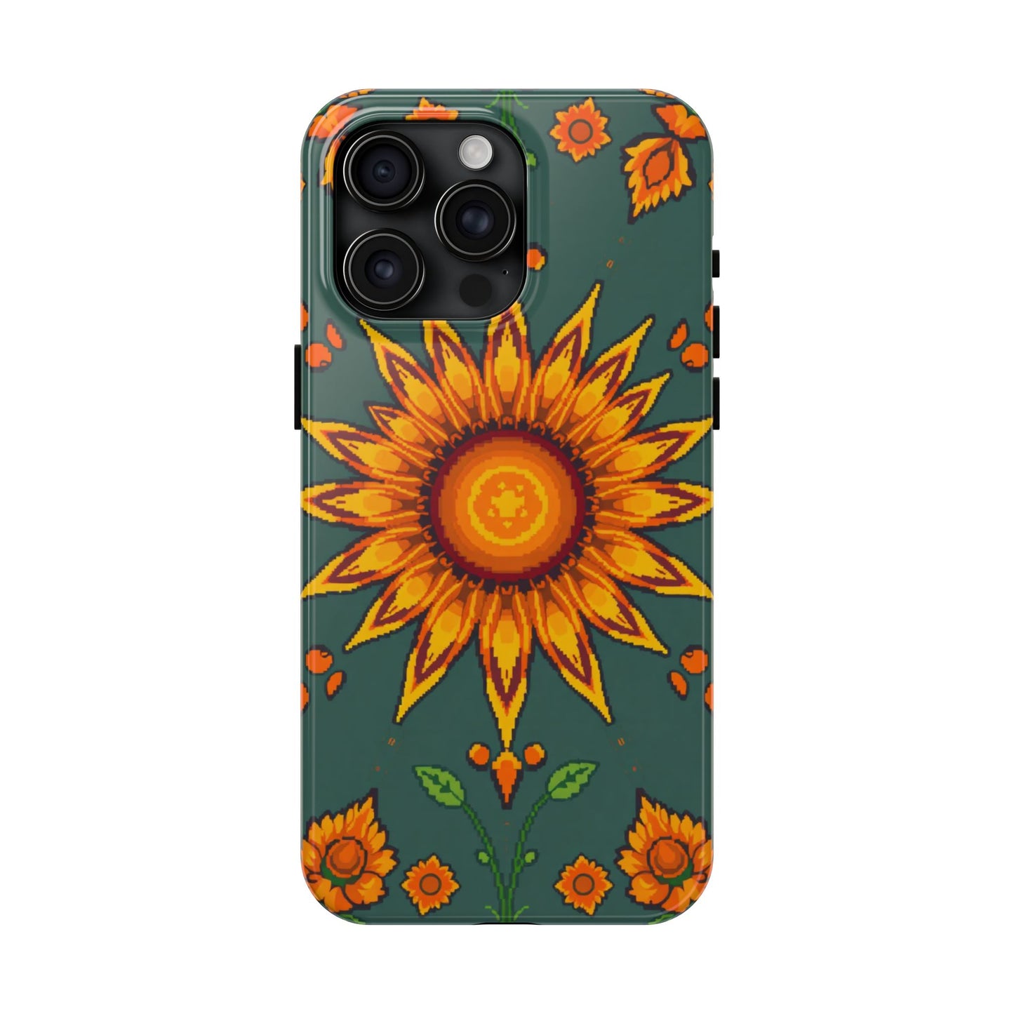Pixelated Vibrant Floral Tough Phone Case | Sunflower Design for Nature Lovers - for iPhone