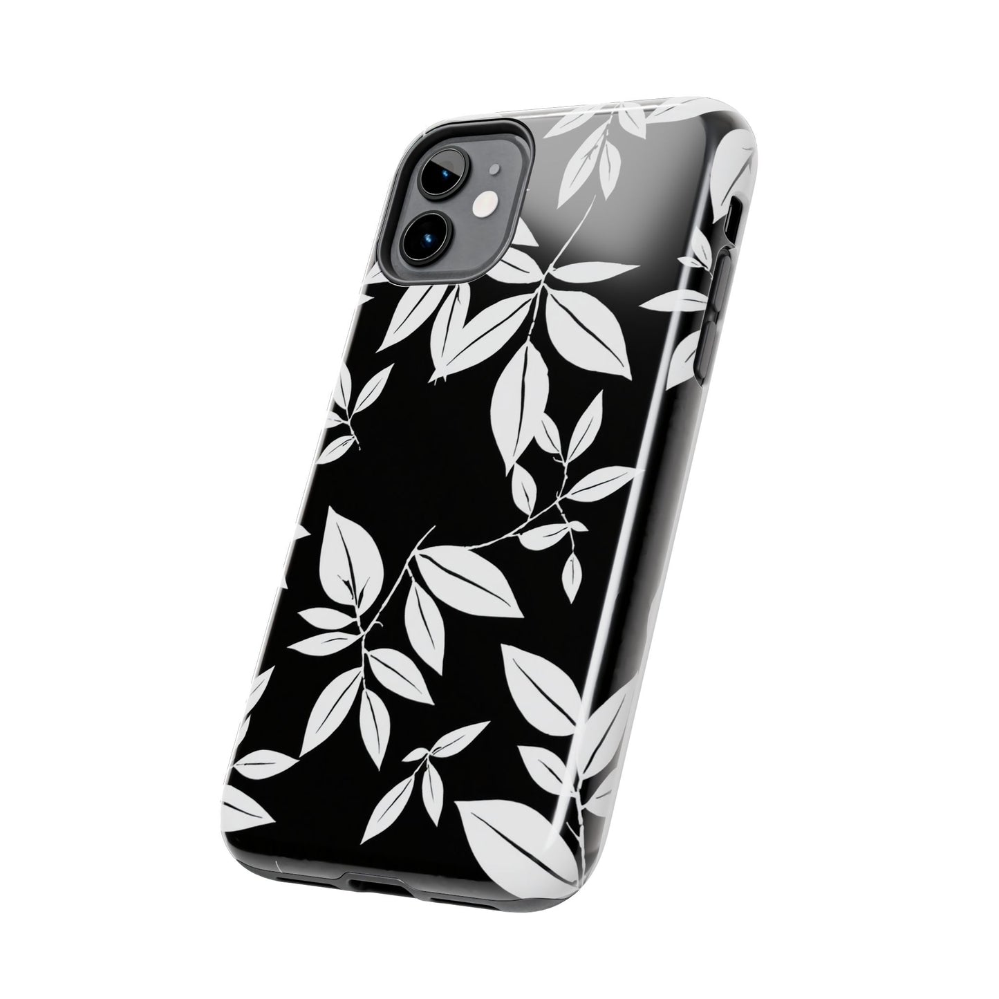 Chic Floral Tough Phone Case - Elegant Black & White Design for Stylish Protection