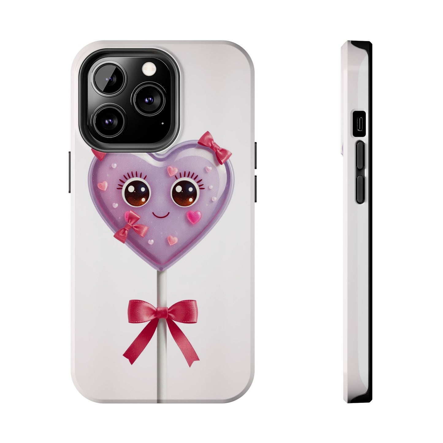 Cute Heart Lollipop Tough Phone Case - Adorable Protection for Candy Lovers