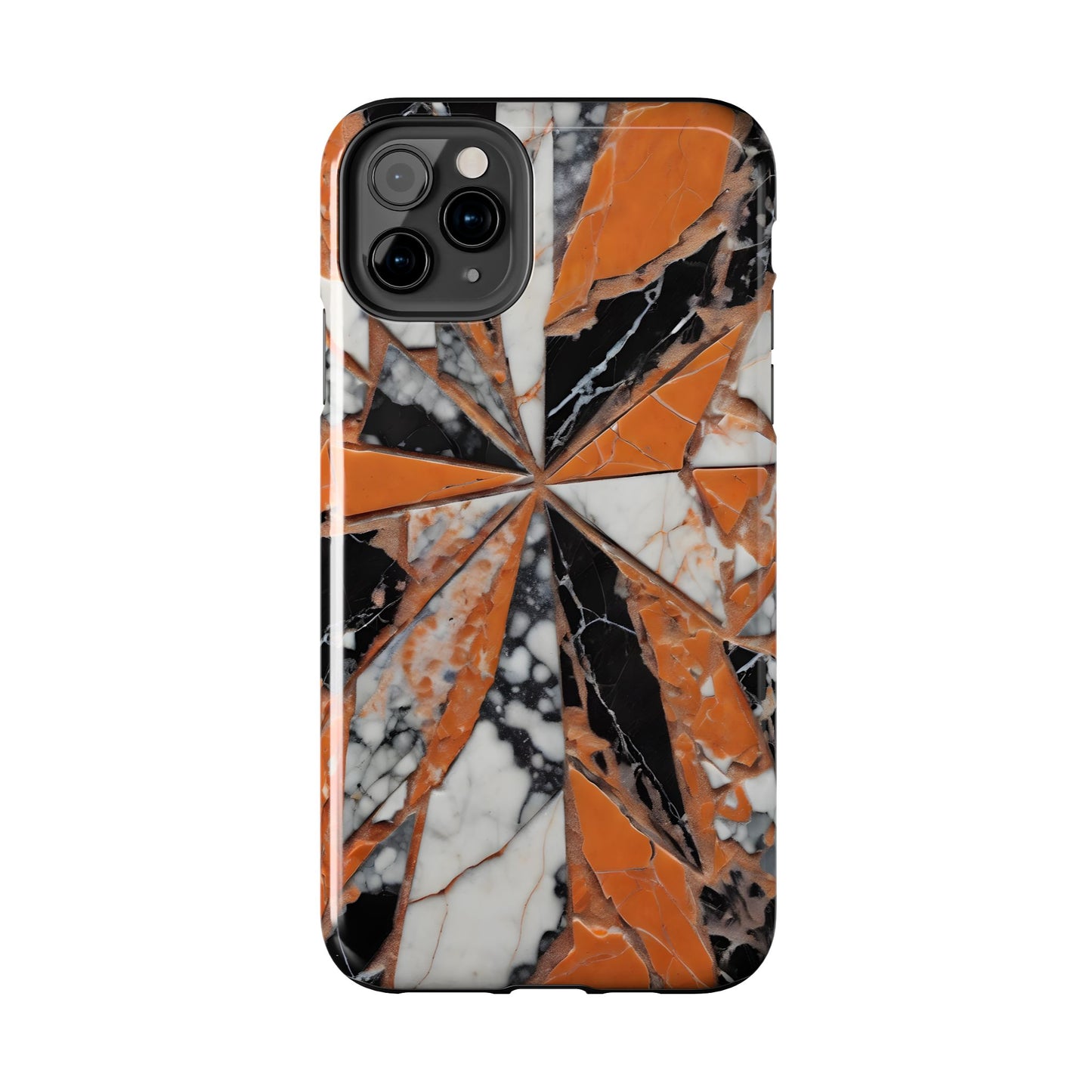 Shattered Pieces Marble Black and Orange Tough Phone Case - for iPhone