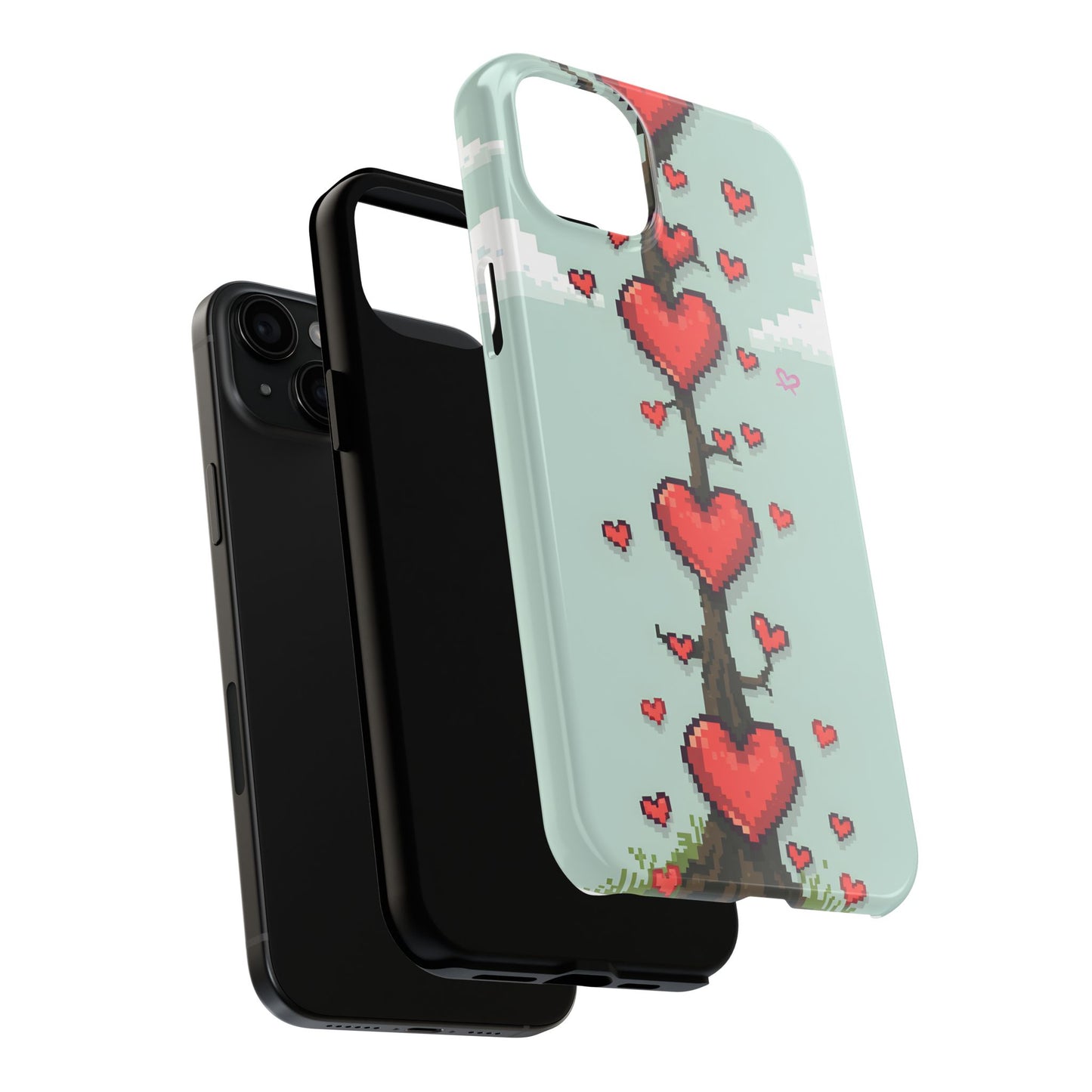 Pixelated Love Hearts Tree | Tough Phone Case - Cute Design - for iPhone
