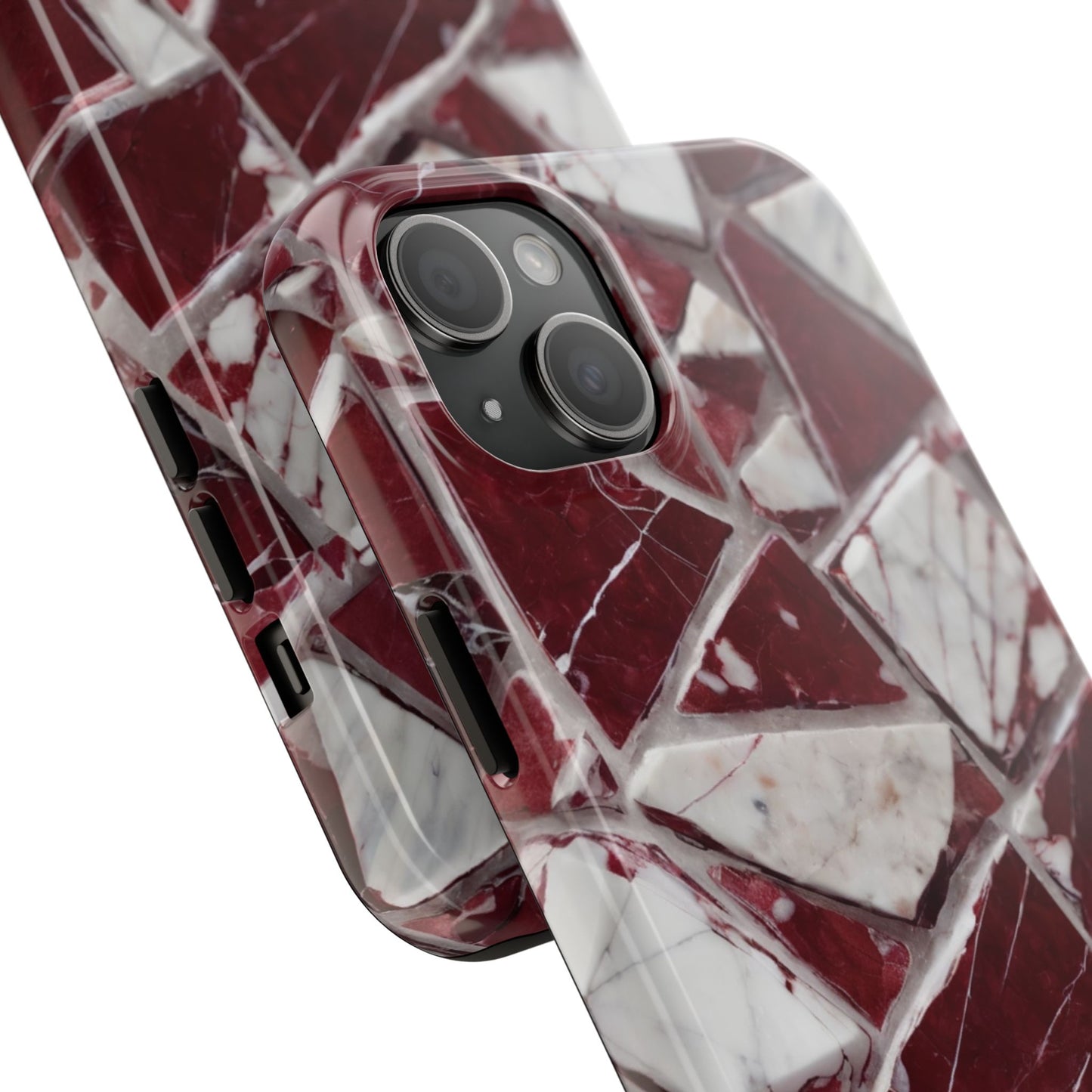 Elegant Red Pieces Marble Pattern Tough Phone Case - Stylish Protection for iPhone