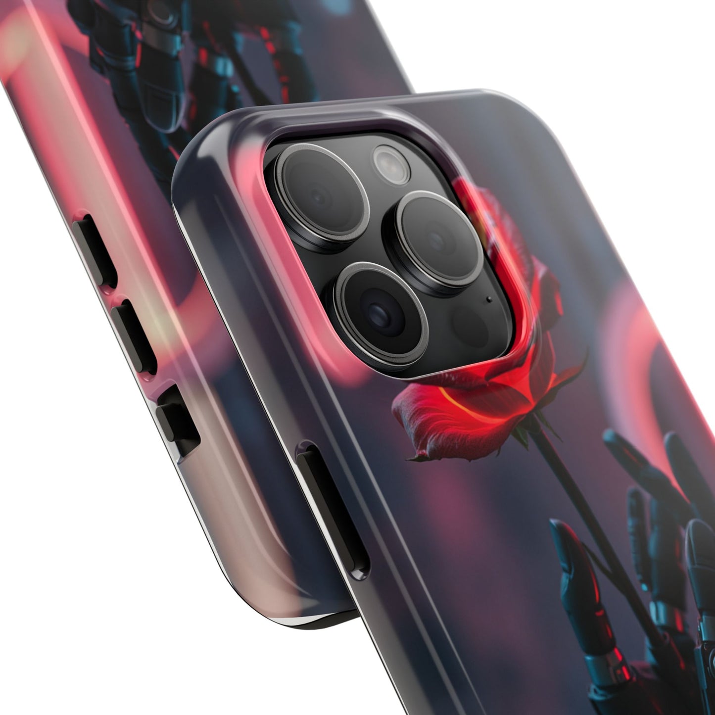 Futuristic Tough Phone Case with Robotic Rose Design | Durable Protection