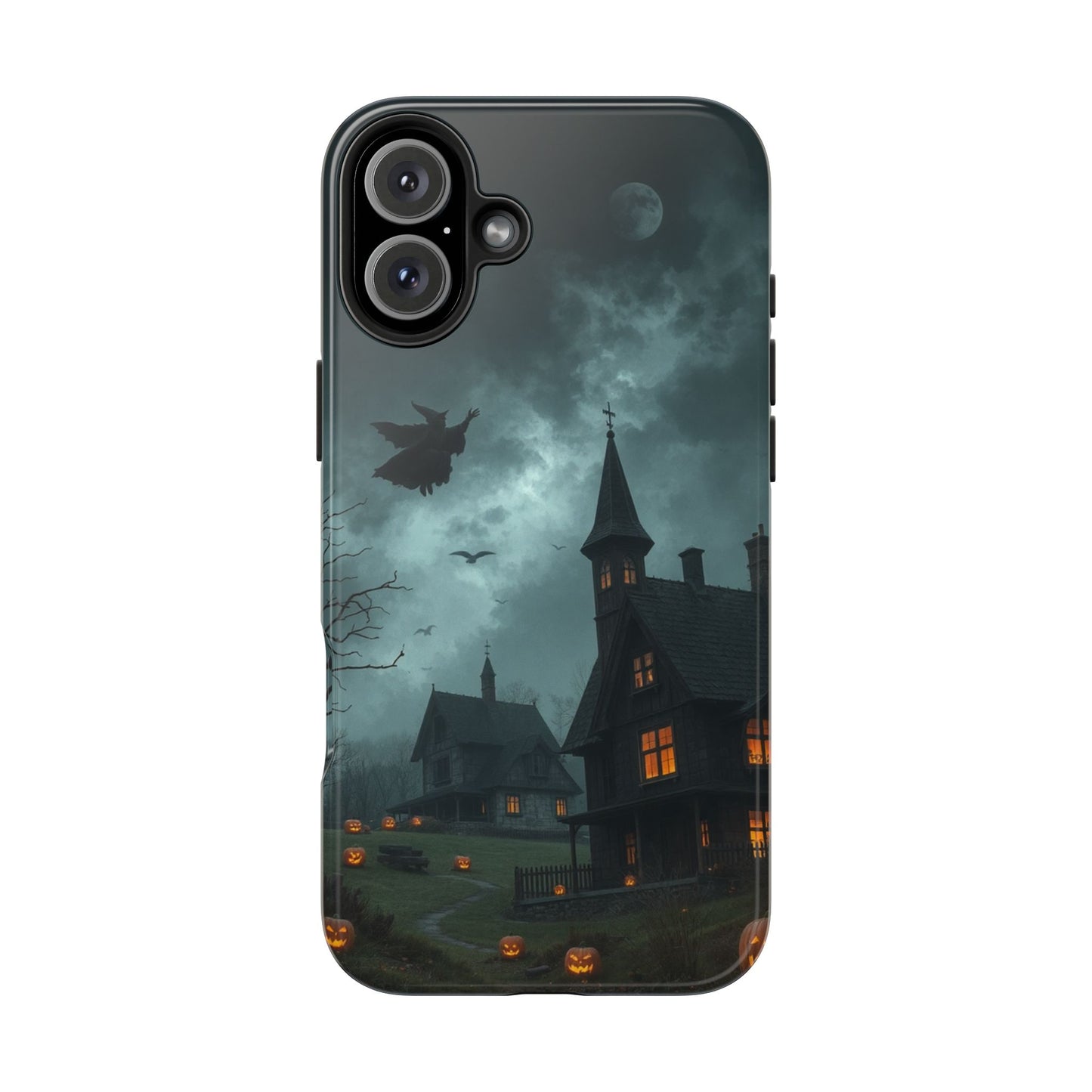 Halloween-Themed Tough Phone Case with Spooky House Design