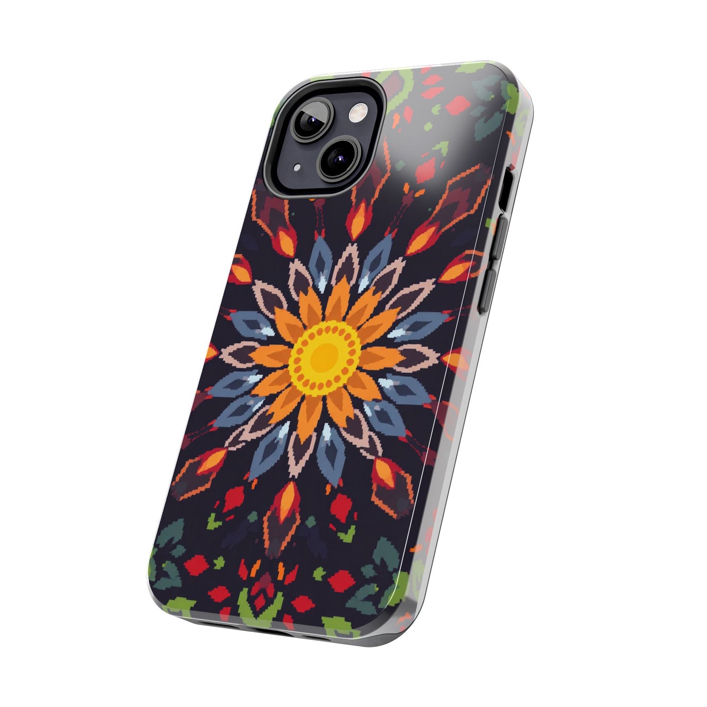 Pixel Art Floral Tough Phone Case - Pixelated Mandala Design for iPhone