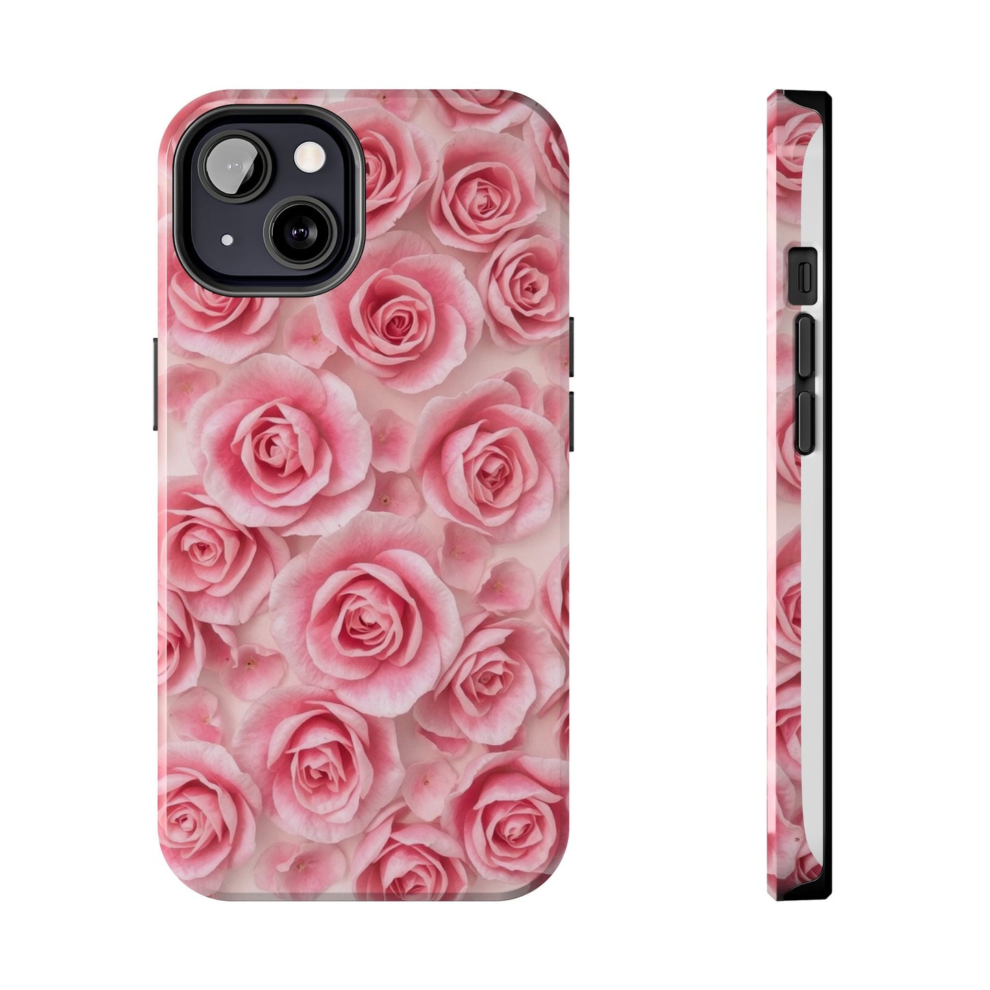 Floral Tough Phone Case - Pink Rose Design, Durable Protection for Flower Lovers