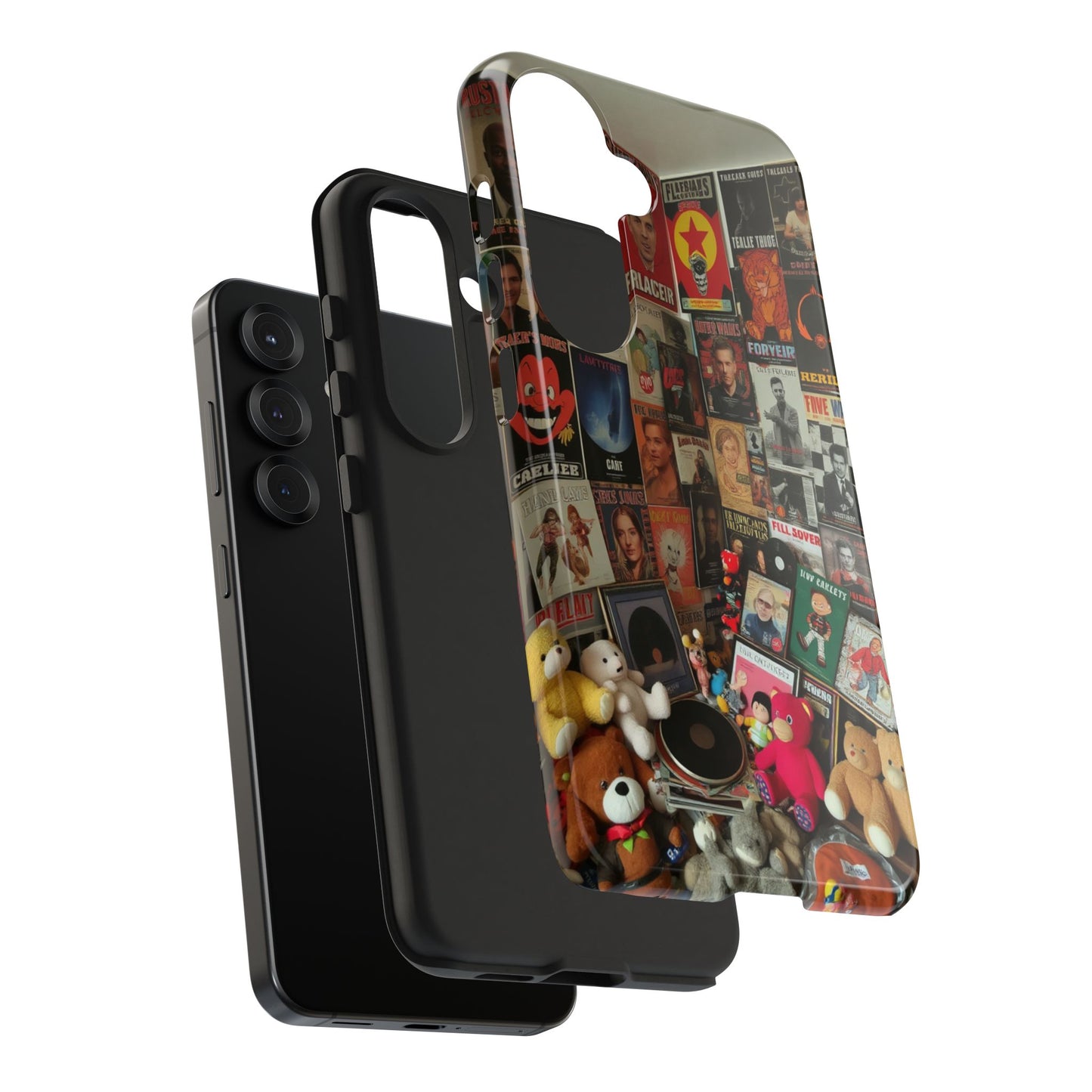 Retro Vibe Tough Phone Case - Vintage Movie Posters & Plush Toys Design