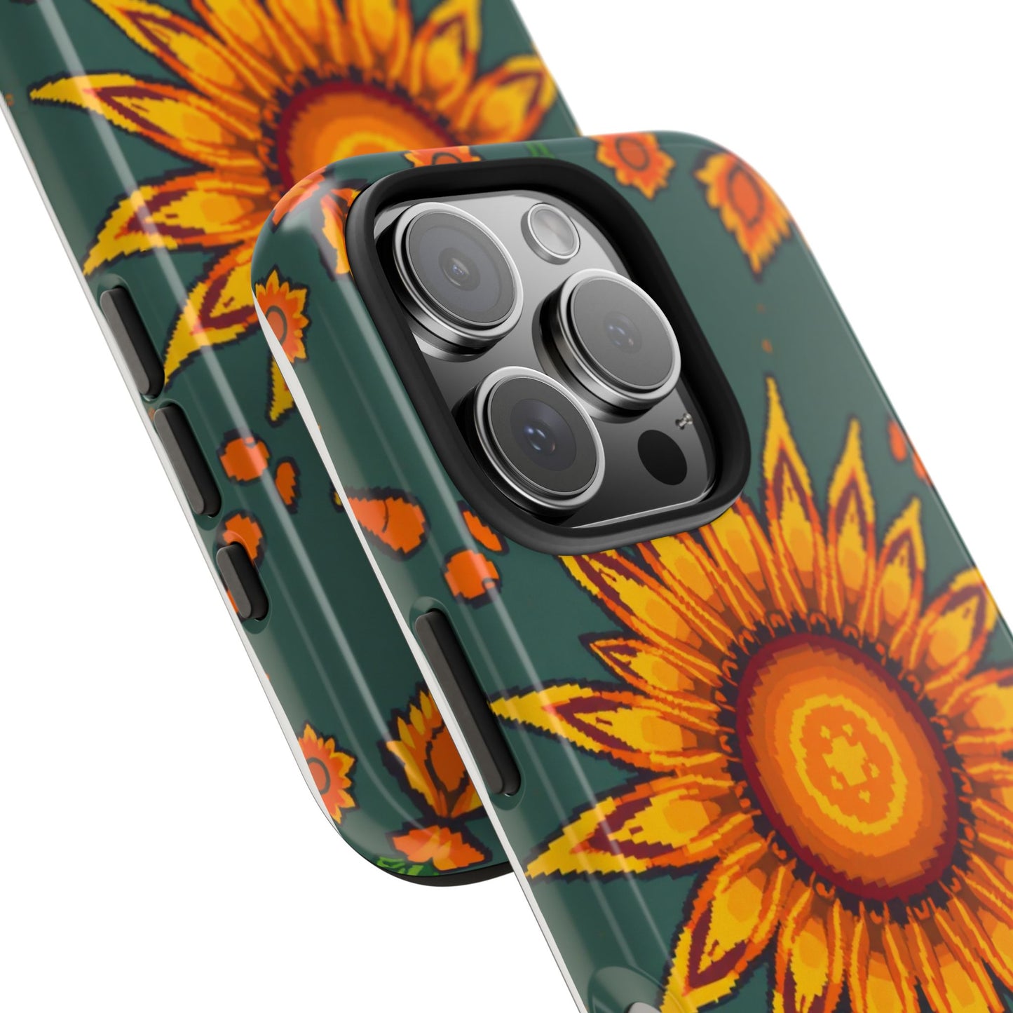 Pixelated Vibrant Floral Tough Phone Case | Sunflower Design for Nature Lovers - for iPhone
